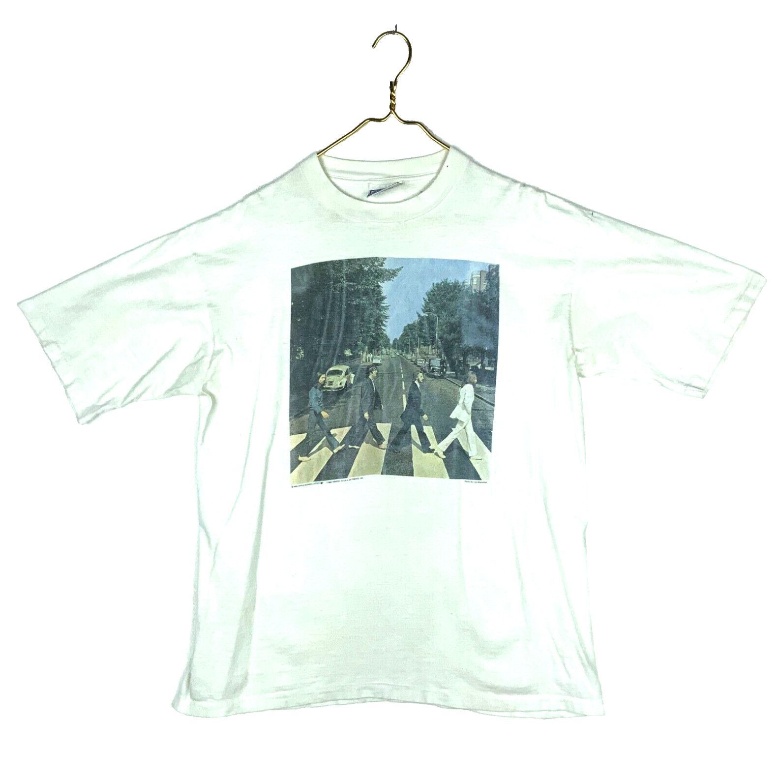 image of Vintage The Beatles Abbey Road T-Shirt Extra Large 1990 Rock Band Music Tee 90's in White (Size XL)