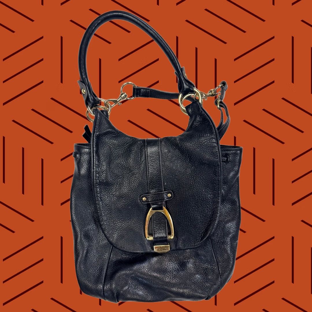 Vintage G.I.L.I. Black Genuine Leather Flap Hobo Shoulder Bag Backpack Convertible Gold Size ONE SIZE - 1 Thumbnail