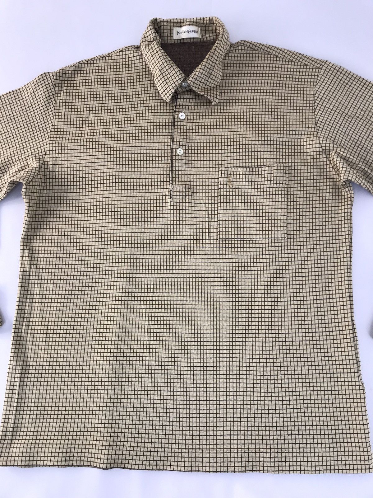 Vintage Yves Saint Lauren Single Pocket Checked Polo Printed Size US L / EU 52-54 / 3 - 3 Thumbnail