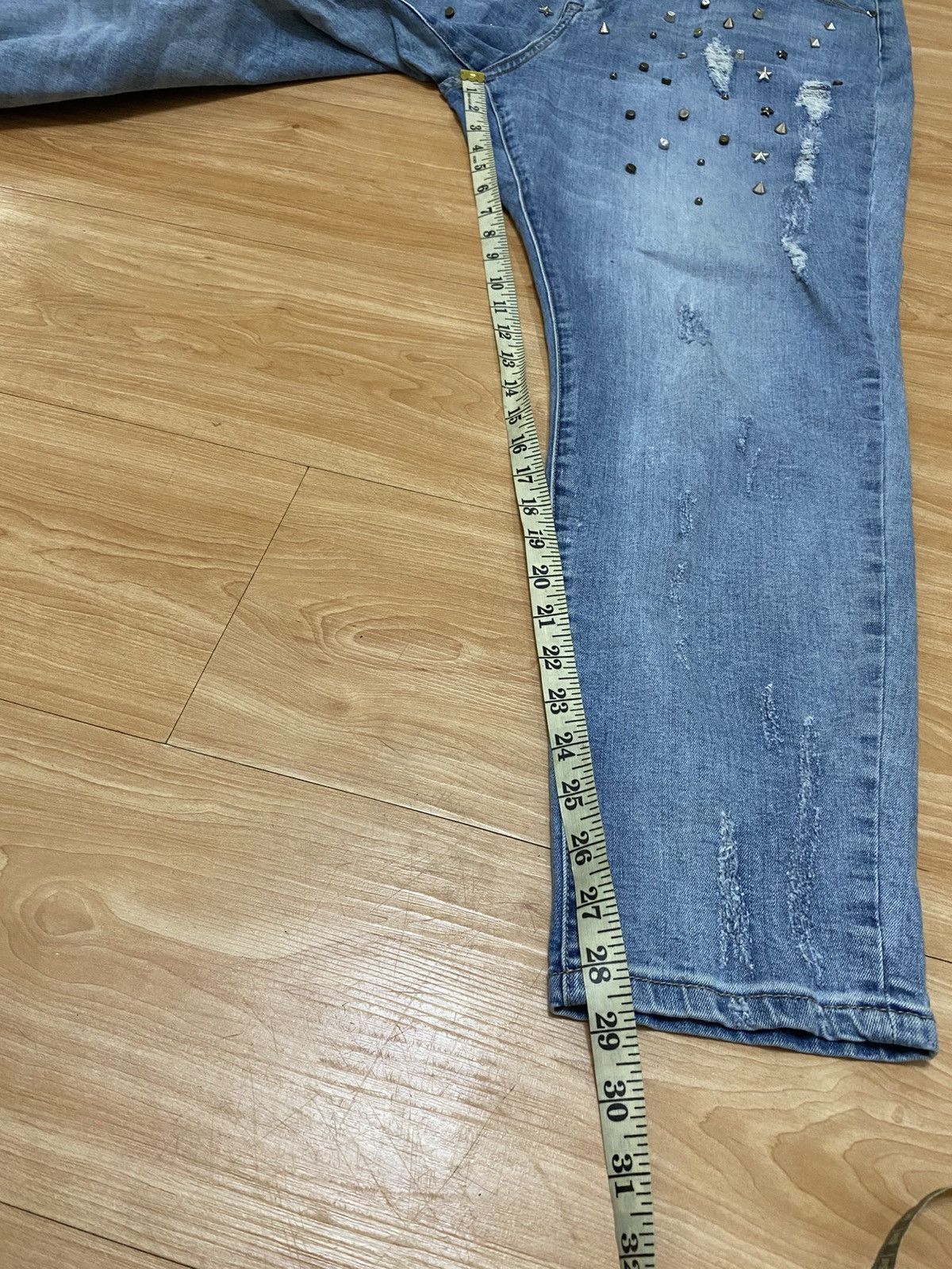 If Six Was Nine Punk Distressed Studded Jeans –Ripped Denim with Metal Rivet Size US 42 / EU 58 - 18 Thumbnail