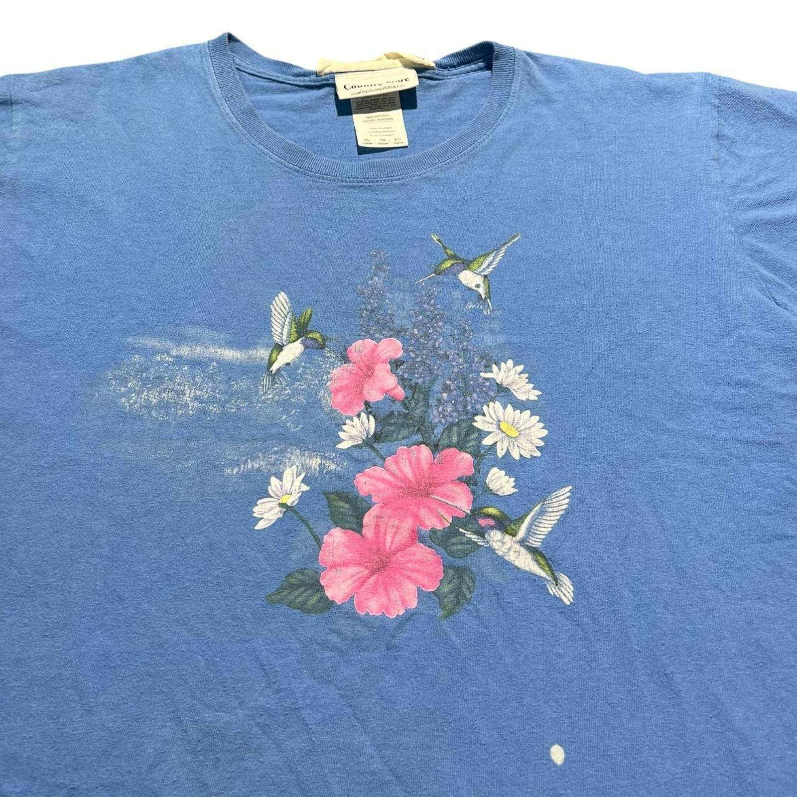 Other Vintage 90s Hummingbird & Flowers Blue Crop Tee Size XL / US 12-14 / IT 48-50 - 4 Thumbnail