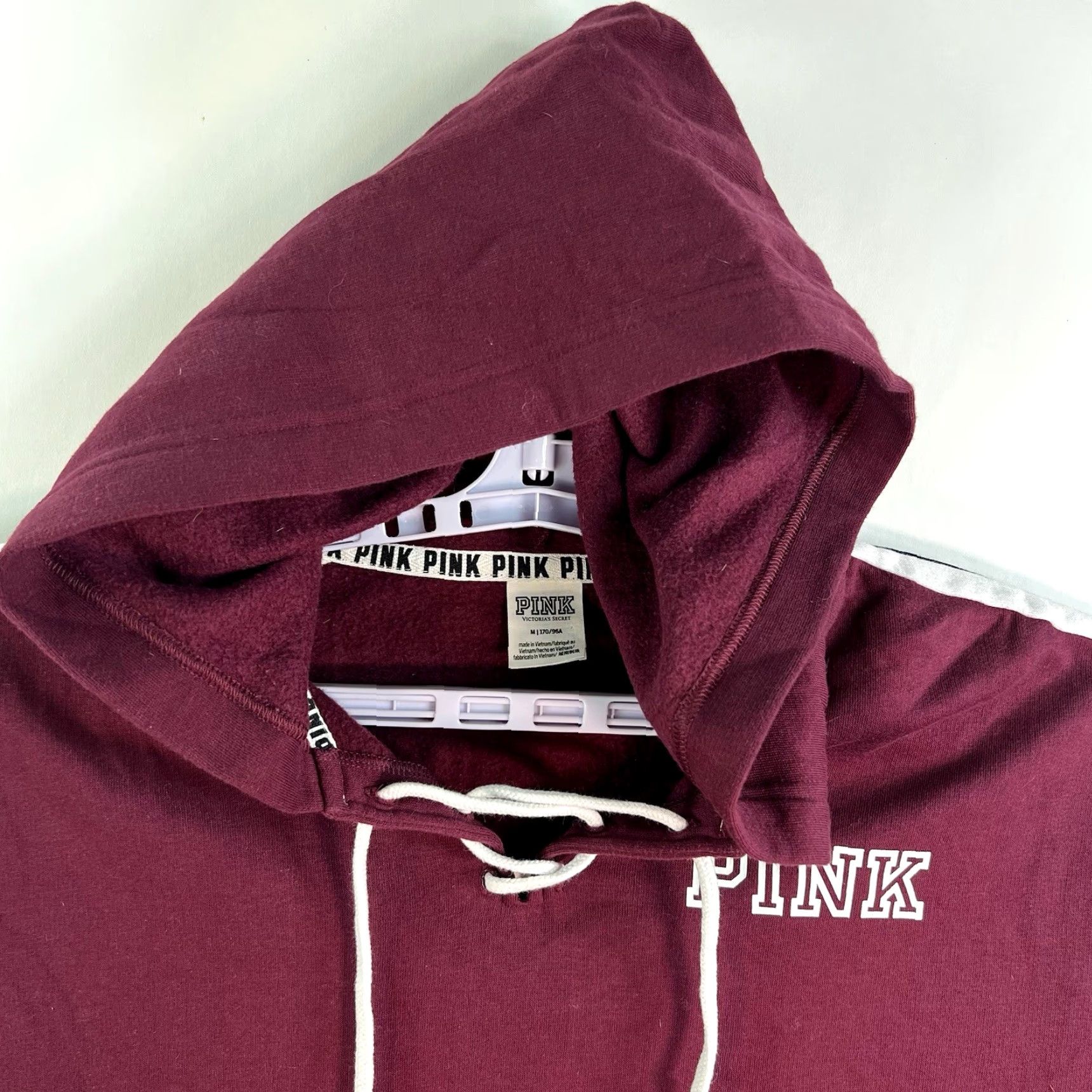Victoria's Secret VS Pink Sweatshirt Hodded Women’s Size M Maroon Pink Striped Logo Embroidered Hooded Pullover All Seasons Activewear Rainbow Love Logo Womens VS PINK Size M / US 6-8 / IT 42-44 - 3 Thumbnail
