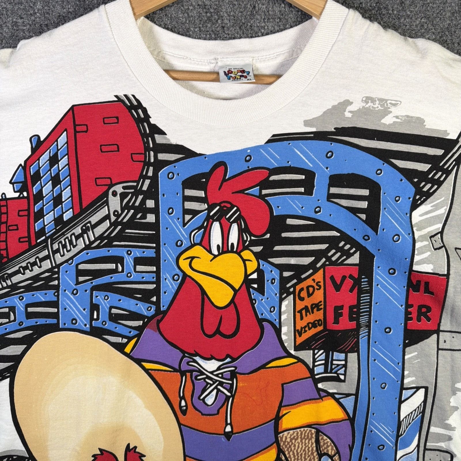 Warner Bros Vintage Looney Tunes Shirt Mens XL White 90s USA AOP Hip Hop Size US XL / EU 56 / 4 - 2 Thumbnail