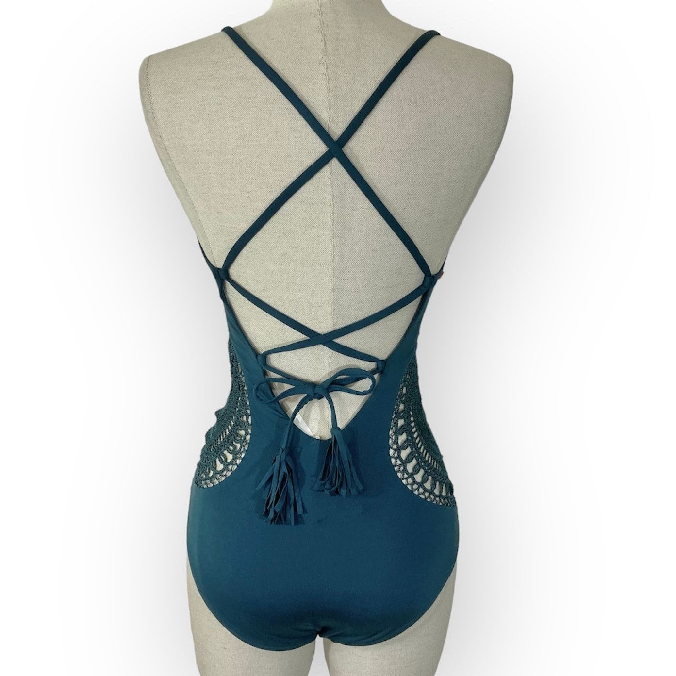 Red Carter Teal crochet one piece swimsuit NEW Red Carter bathing suit Size ONE SIZE - 3 Thumbnail