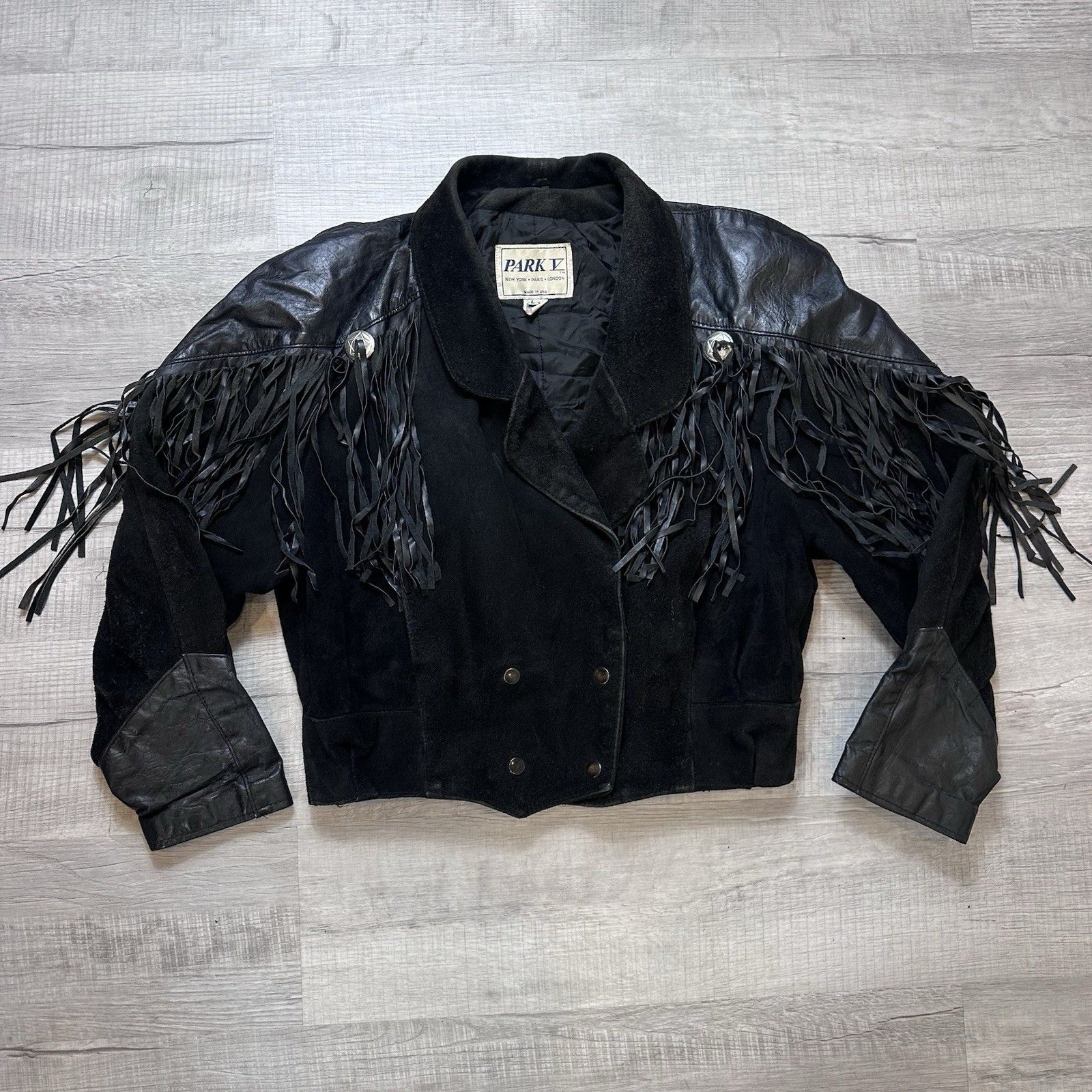 Vintage Vintage Park V Large Leather Moto Biker Jacket with Fringe Size L / US 10 / IT 46 - 1 Thumbnail