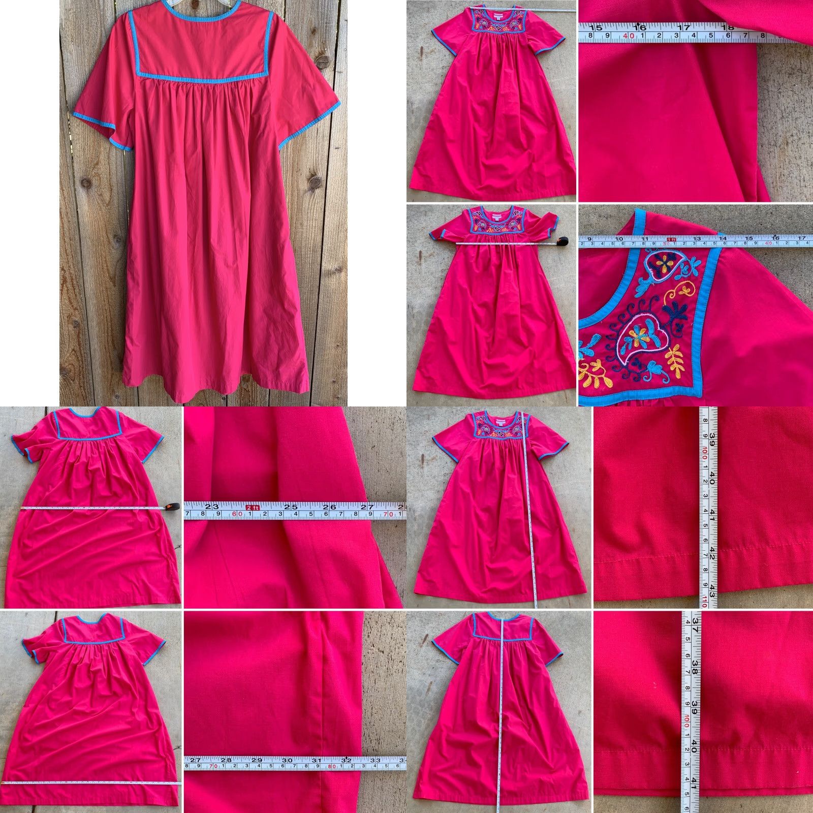 Vintage Go Softly Patio Dress Embroidered Hot Pink Muumuu Sz S Hippie Chic Boho Peasant Womens Size S / US 4 / IT 40 - 8 Thumbnail