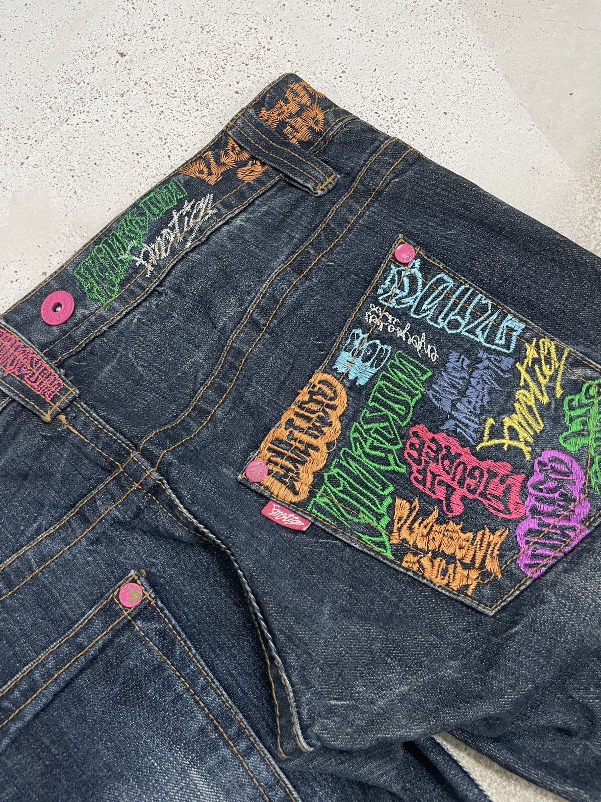 Designer × Japanese Brand Y2K Graffiti Embroidery Honeycomb Whisker Button Denim Size US 33 - 16 Thumbnail