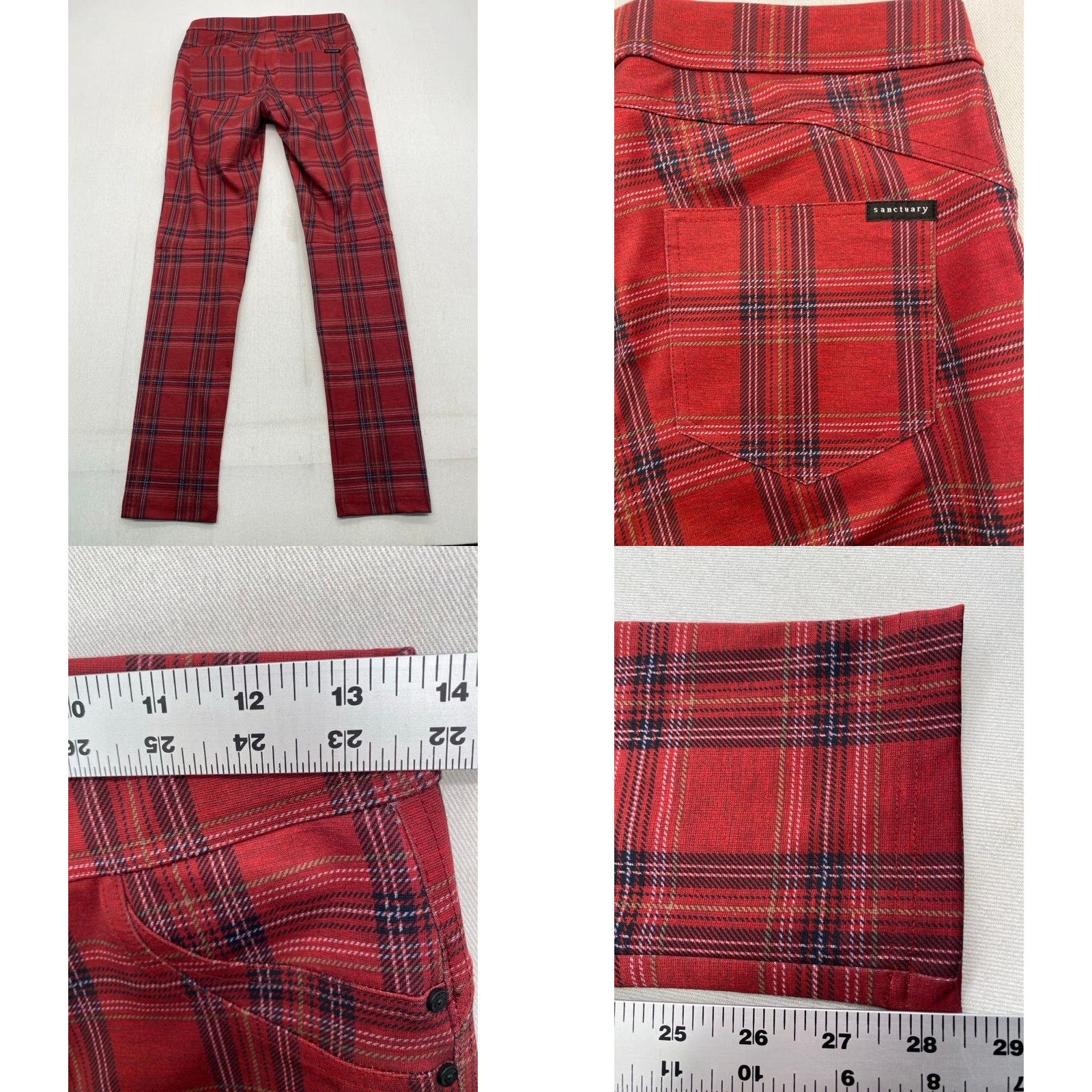 Sanctuary Sanctuary Sanctuary Red Plaid Womens 28 Legging Ankle Made in USA 3407 Size 28" / US 6 / IT 42 - 8 Thumbnail