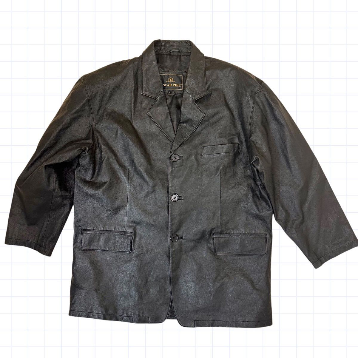 Oscar Piel × Vintage Black Leather Blazer Large Opium lol Size 42R - 1 Thumbnail
