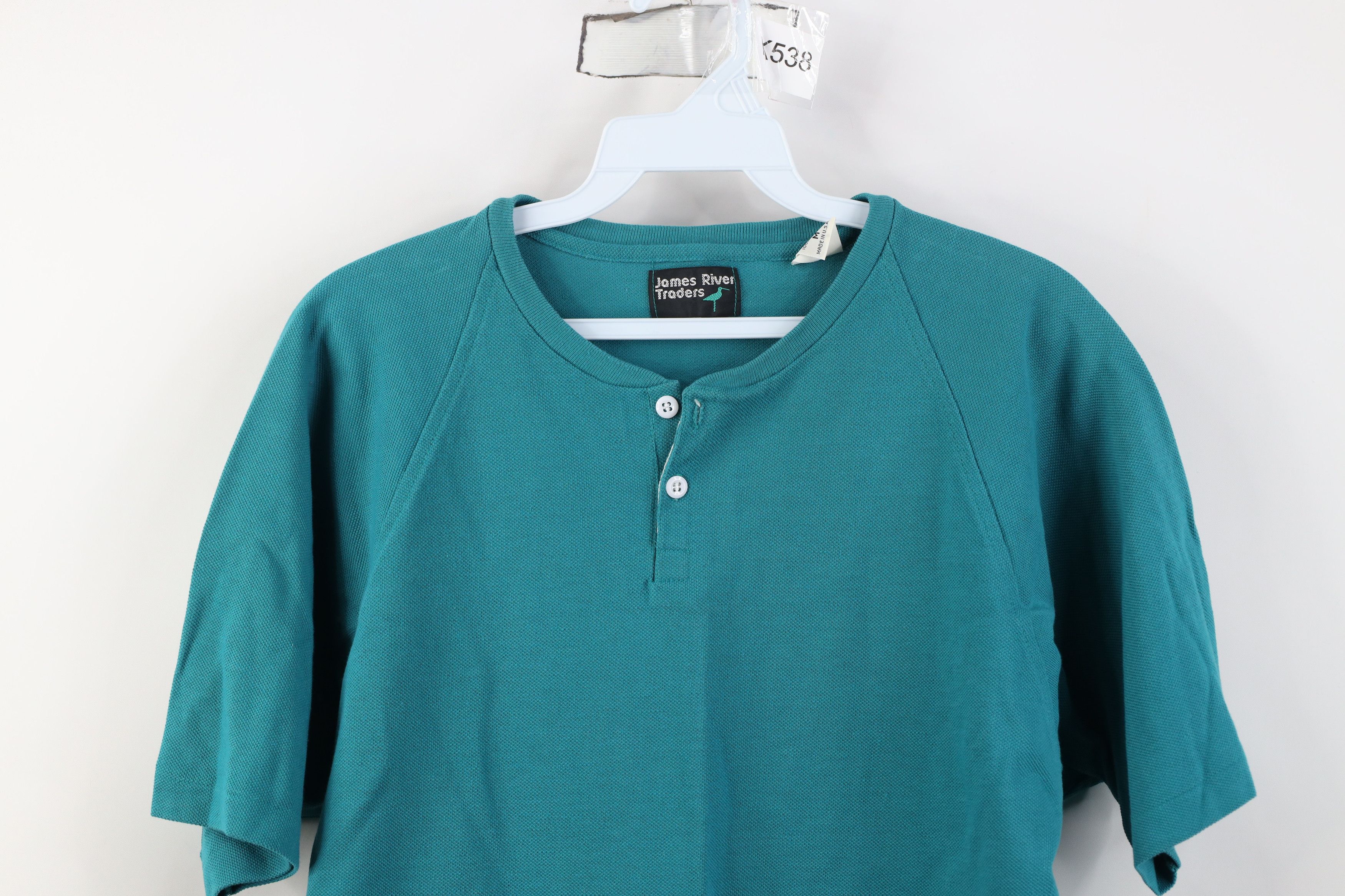 Vintage Vintage 90s Streetwear Short Sleeve Henley T-Shirt Teal USA Size US M / EU 48-50 / 2 - 2 Thumbnail