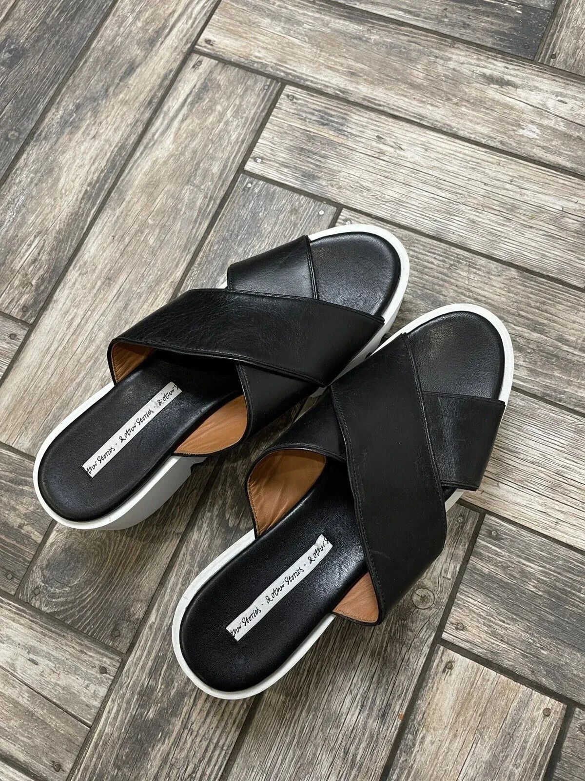 & Other Stories Leather Flatform Sandals Shoes Slide Black