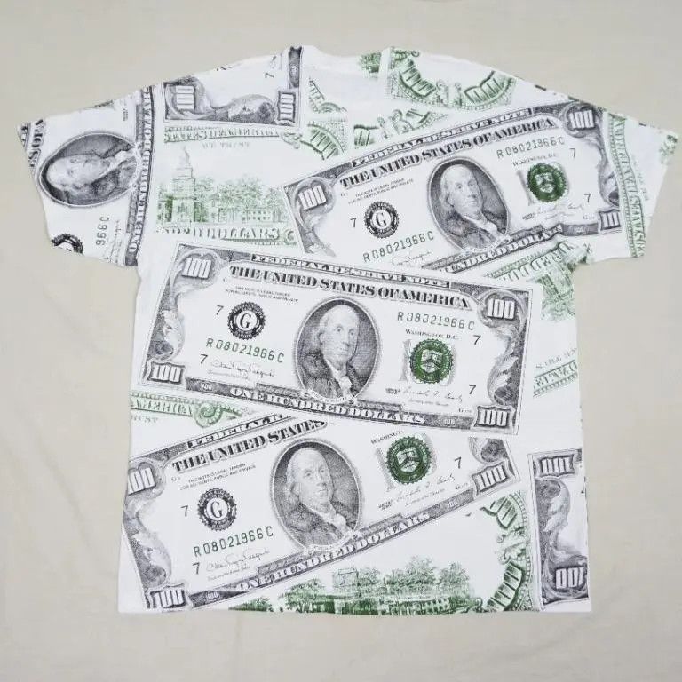 Vintage 90's American Hundred Dollar Bill all-over print T-Shirt Size US XXL / EU 58 / 5 - 3 Thumbnail