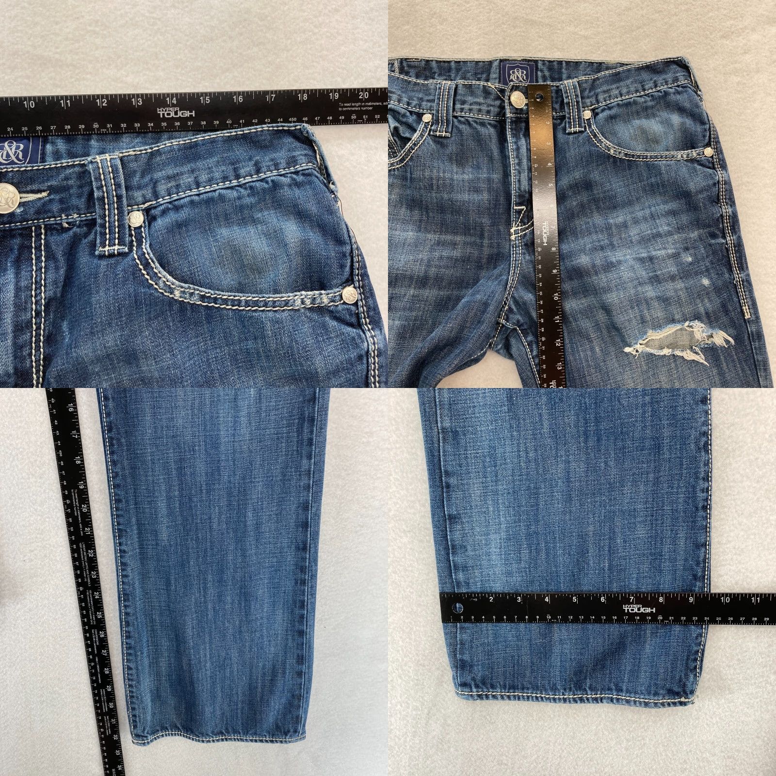 Vintage Rock & Republic Rebellion Jeans Mens 36x32 Dark Blue Denim Distressed Grunge Size US 36 / EU 52 - 8 Thumbnail