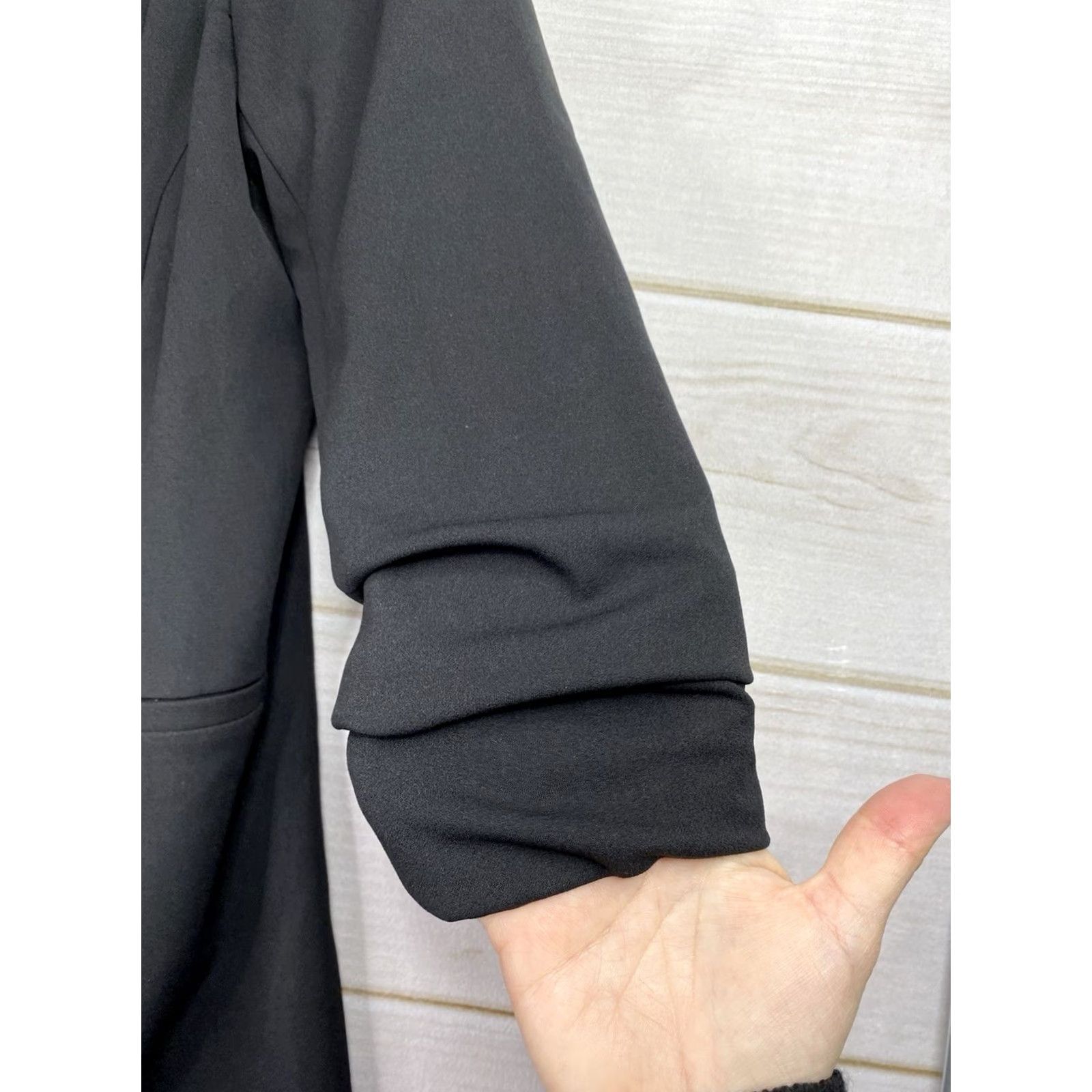 Fashion Nova Fashion Nova Blazer Shirt Womens S Black Open Front Stretch 90s Ruched Sleeve Knit Jacket Size S / US 4 / IT 40 - 6 Thumbnail