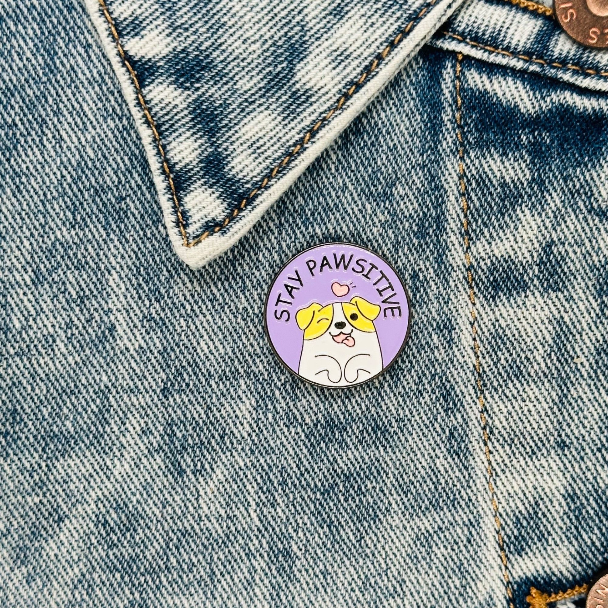 Other STAY PAWSITIVE Cute Dog Edition Animal Round Badge Cartoon L Size ONE SIZE - 1 Thumbnail