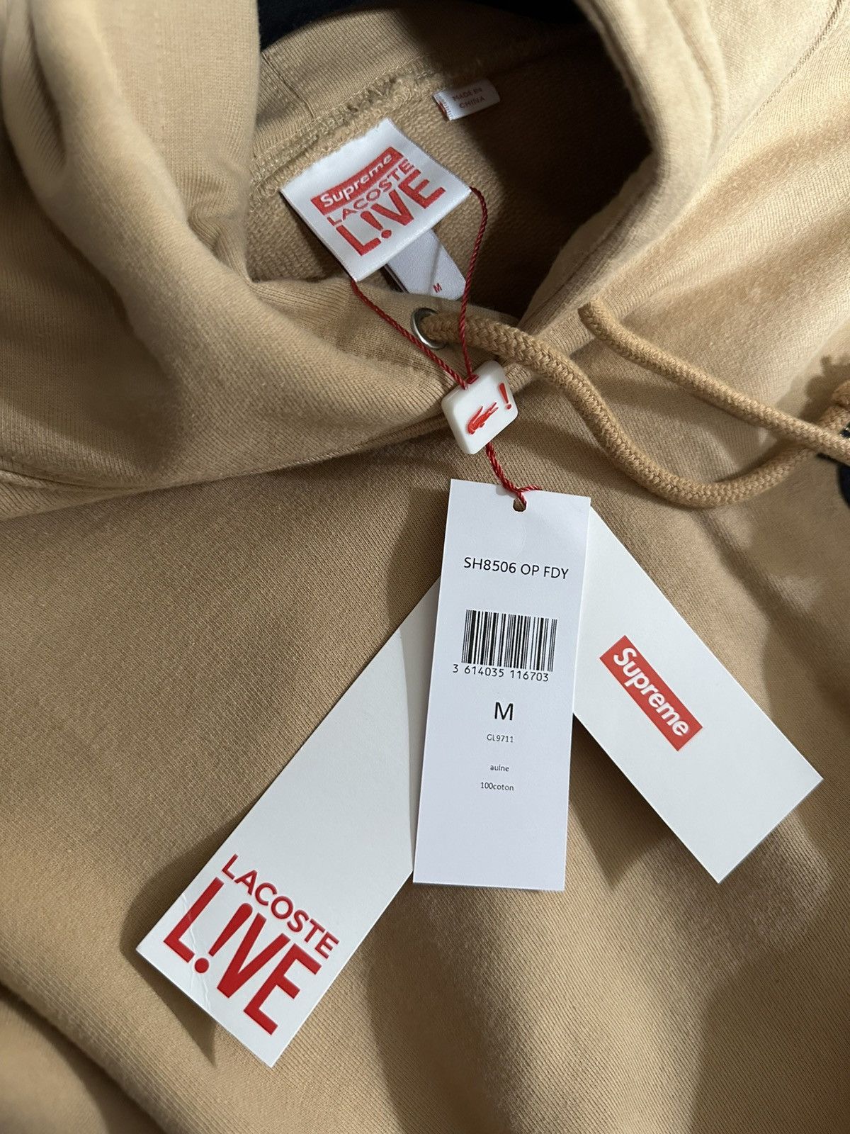 Lacoste × Supreme Supreme Lacoste Hooded Sweatshirt - Tan, Medium Size US M / EU 48-50 / 2 - 6 Thumbnail