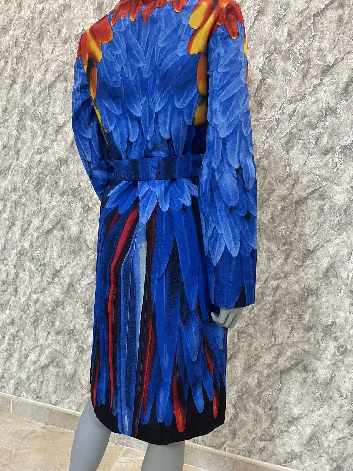 Prada PRADA 100% Silk Multicolor Feather Pattern Coat With Belt Size M / US 6-8 / IT 42-44 - 5 Thumbnail
