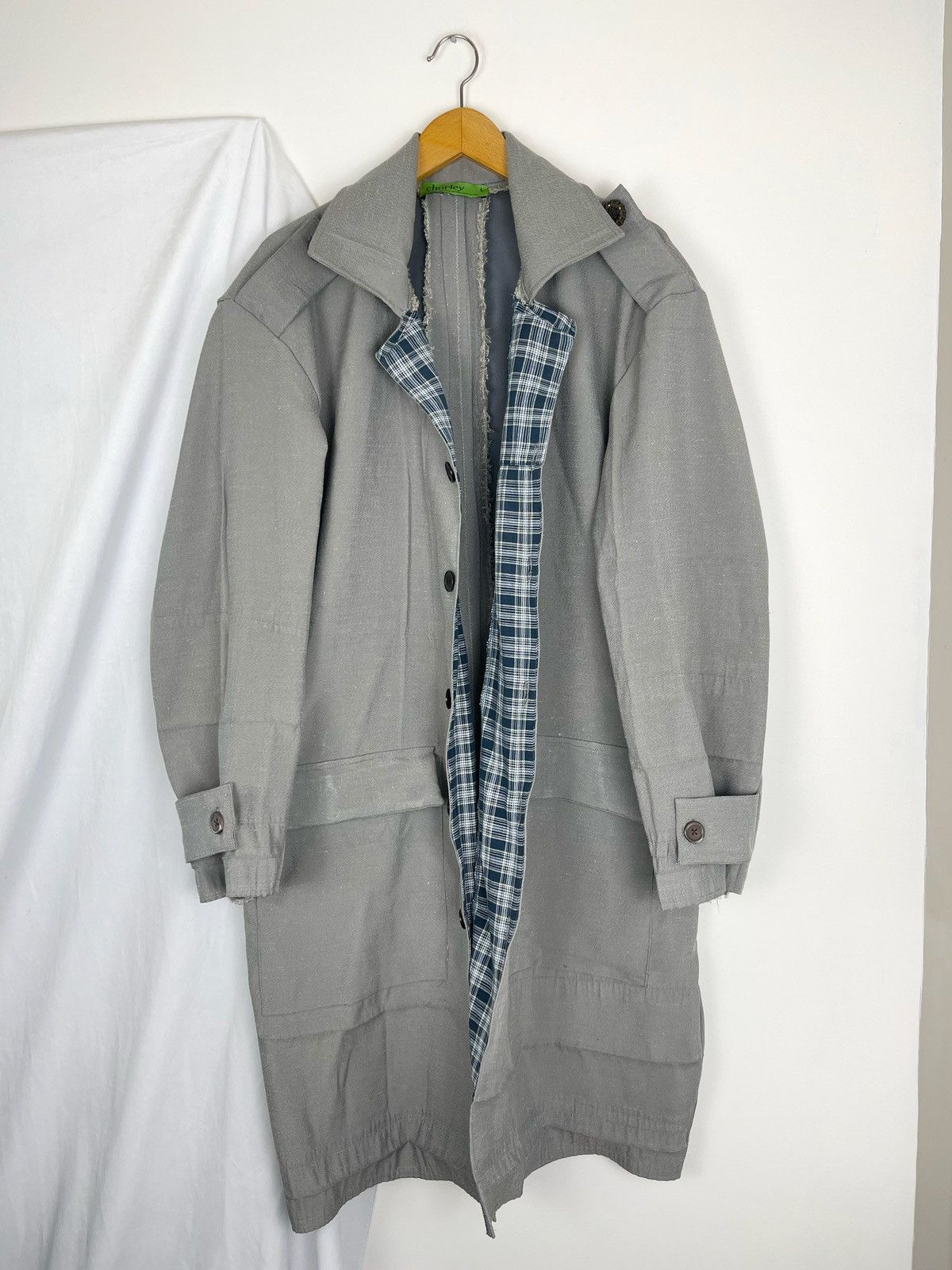 Chorley UpCycled Plaid Sun faded Military Trench Coat Oversized Size US L / EU 52-54 / 3 - 1 Thumbnail
