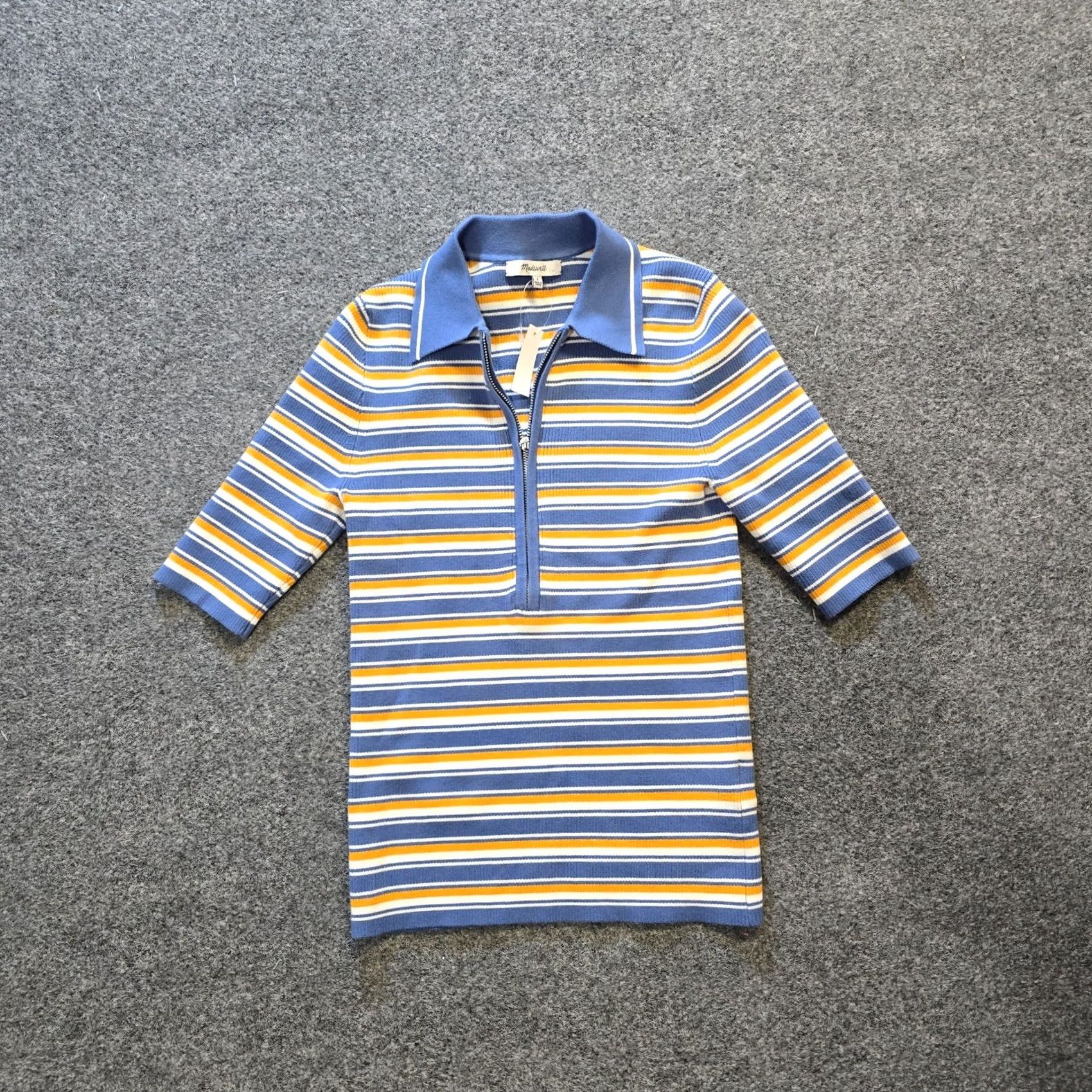 Madewell Madewell Top Womens Size S Blue Striped Ribbed 1/4 Zip Short Sleeve Casual Shirt Size S / US 4 / IT 40 - 2 Thumbnail