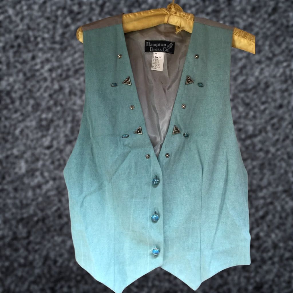 CO VINTAGE Hampton Dress Co Women's Western Vest Turquoise Size 10 USA Size L / US 10 / IT 46 - 1 Thumbnail
