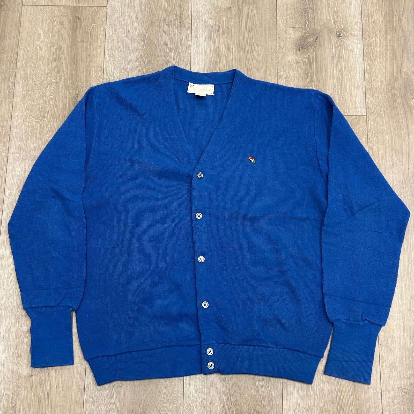 Vintage vintage 90s Arnold Palmer blue V-neck cardigan sweater Large Size US L / EU 52-54 / 3 - 1 Thumbnail