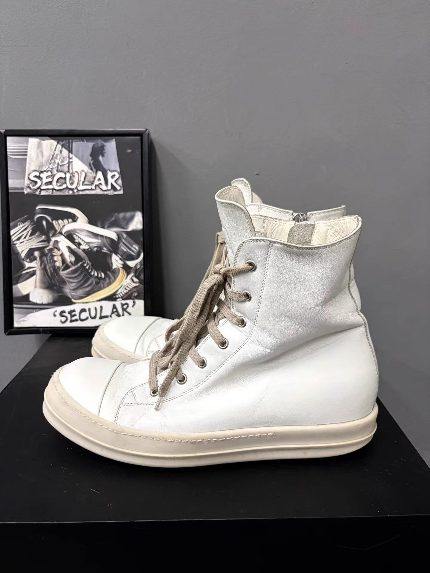 Rick Owens RickOwens Mainline Pure White Leather High-Top Sneakers K34 Size US 10 / EU 43 - 2 Thumbnail