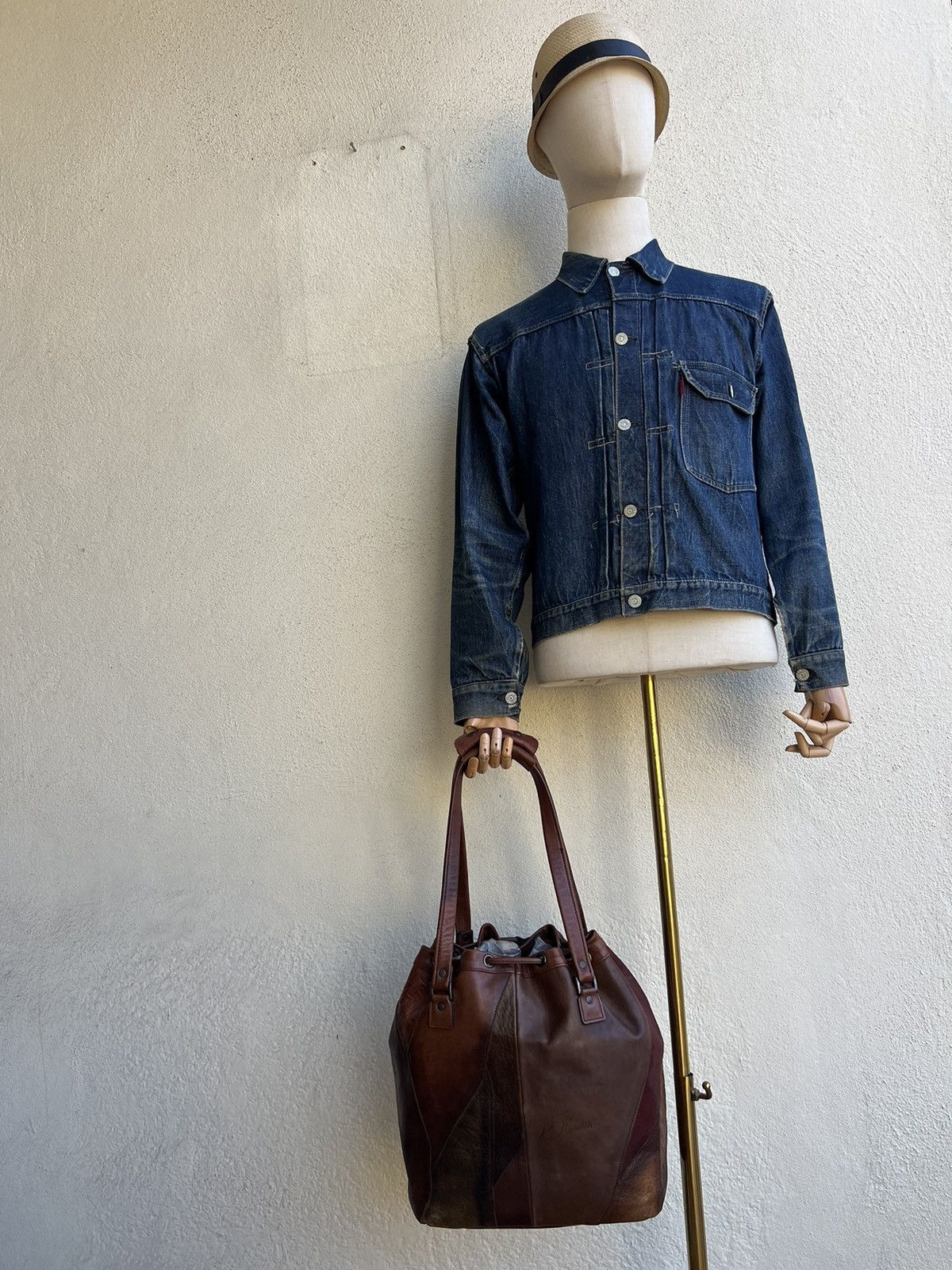 Leather Vintage K. Murata Japan Fade Patina Patchwork Tote Bag Size ONE SIZE - 4 Thumbnail