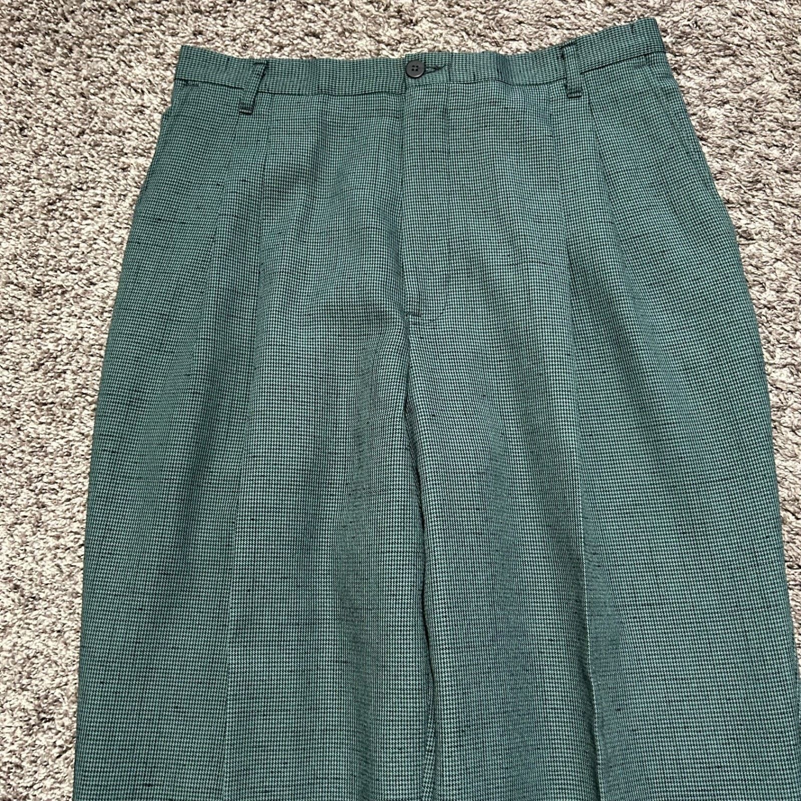 Vintage Vintage 70s Houndstooth Pants Polyester Dark Green 30x29 Size US 30 / EU 46 - 2 Thumbnail