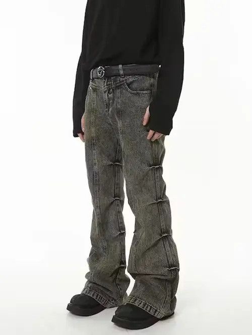 image of Grunge Stack Washed Gray Denim Jeans in Grey, Men's (Size 32)