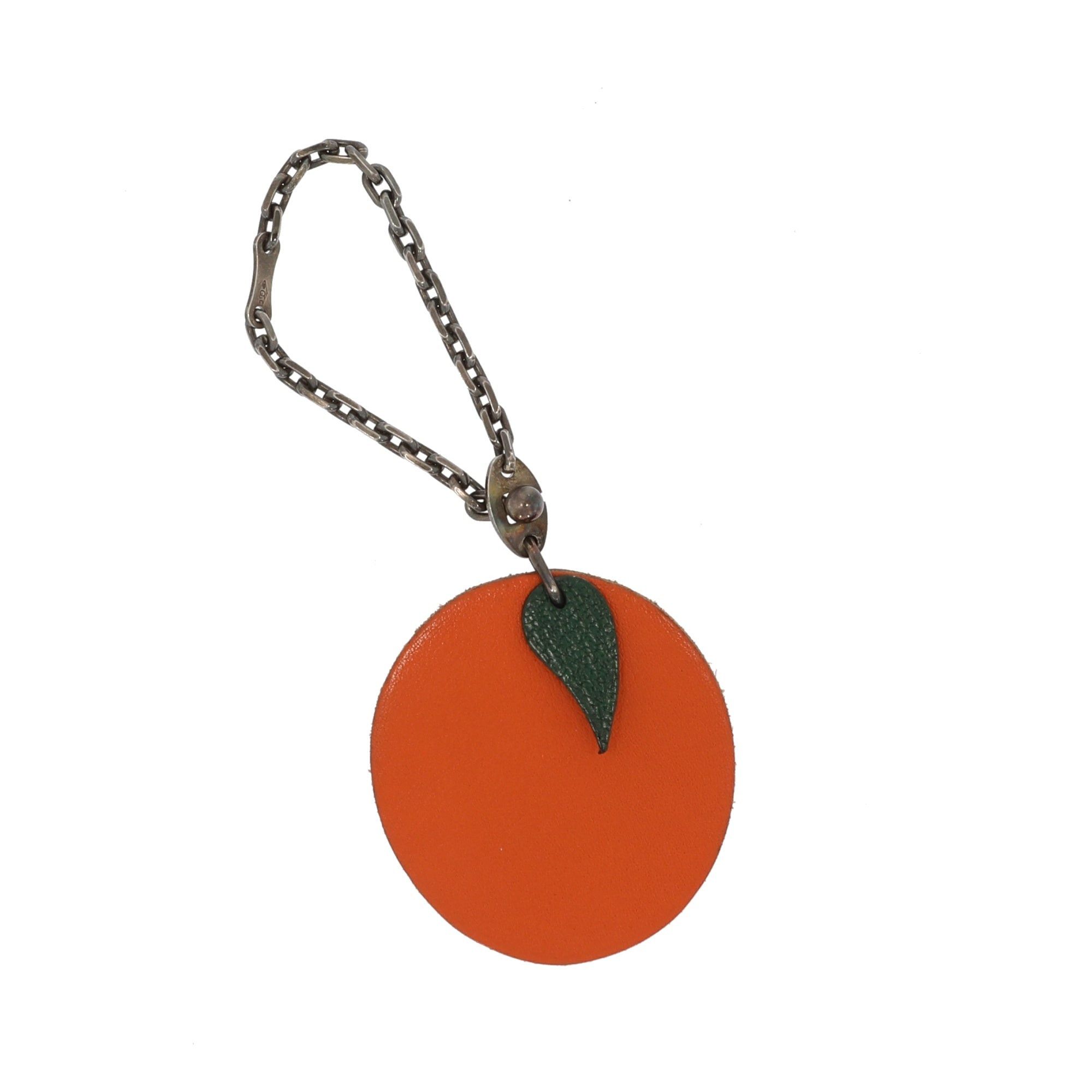 image of Hermes Keychain In Orange Leather, Women's