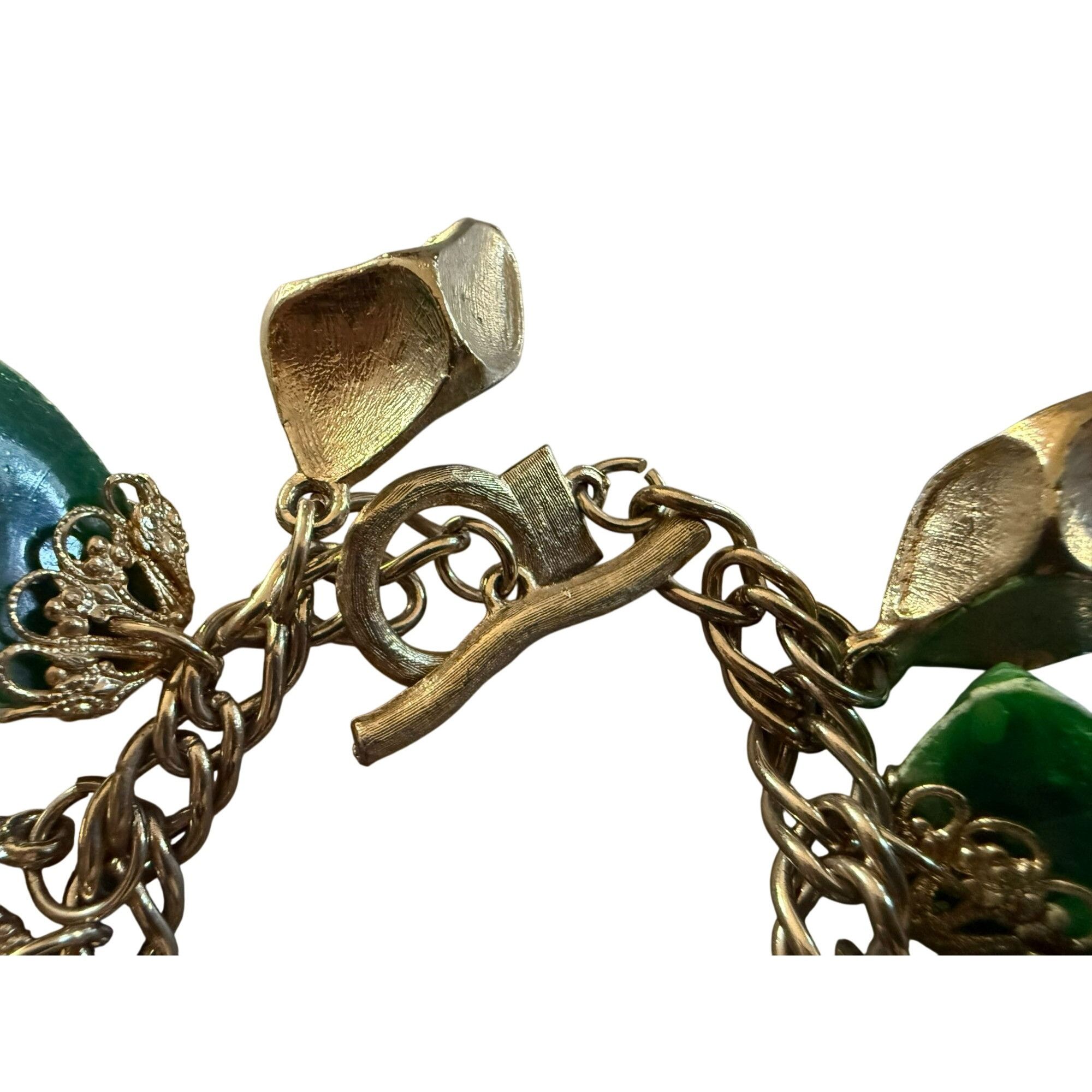 Other Vintage Brushed Silver Tone Chunky Bracelet With Green Lucit Size ONE SIZE - 4 Thumbnail