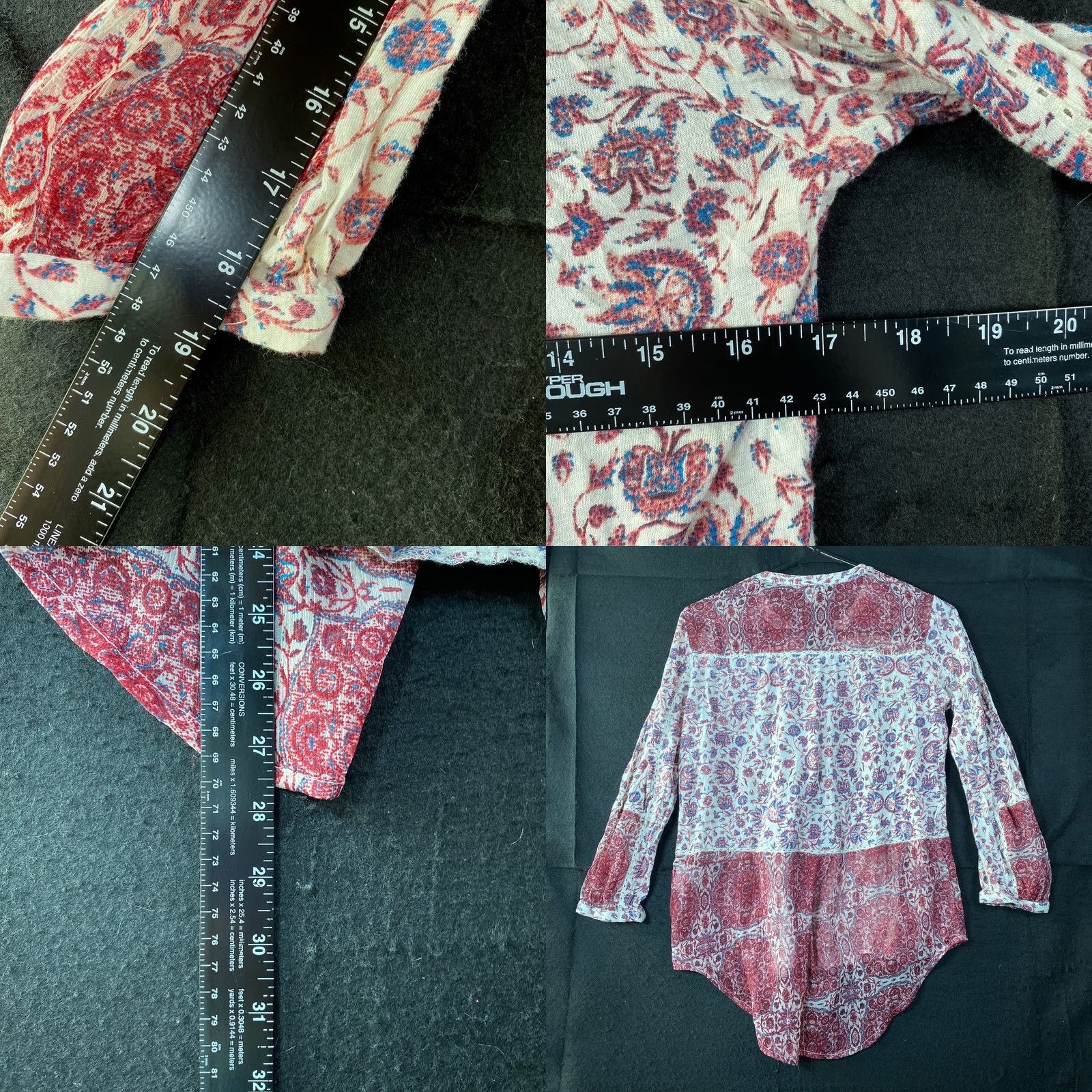 Lucky Brand Lucky Brand Blouse Red Multi Floral V-Neck Long Sleeve Sheer Small Womens Size S / US 4 / IT 40 - 8 Thumbnail