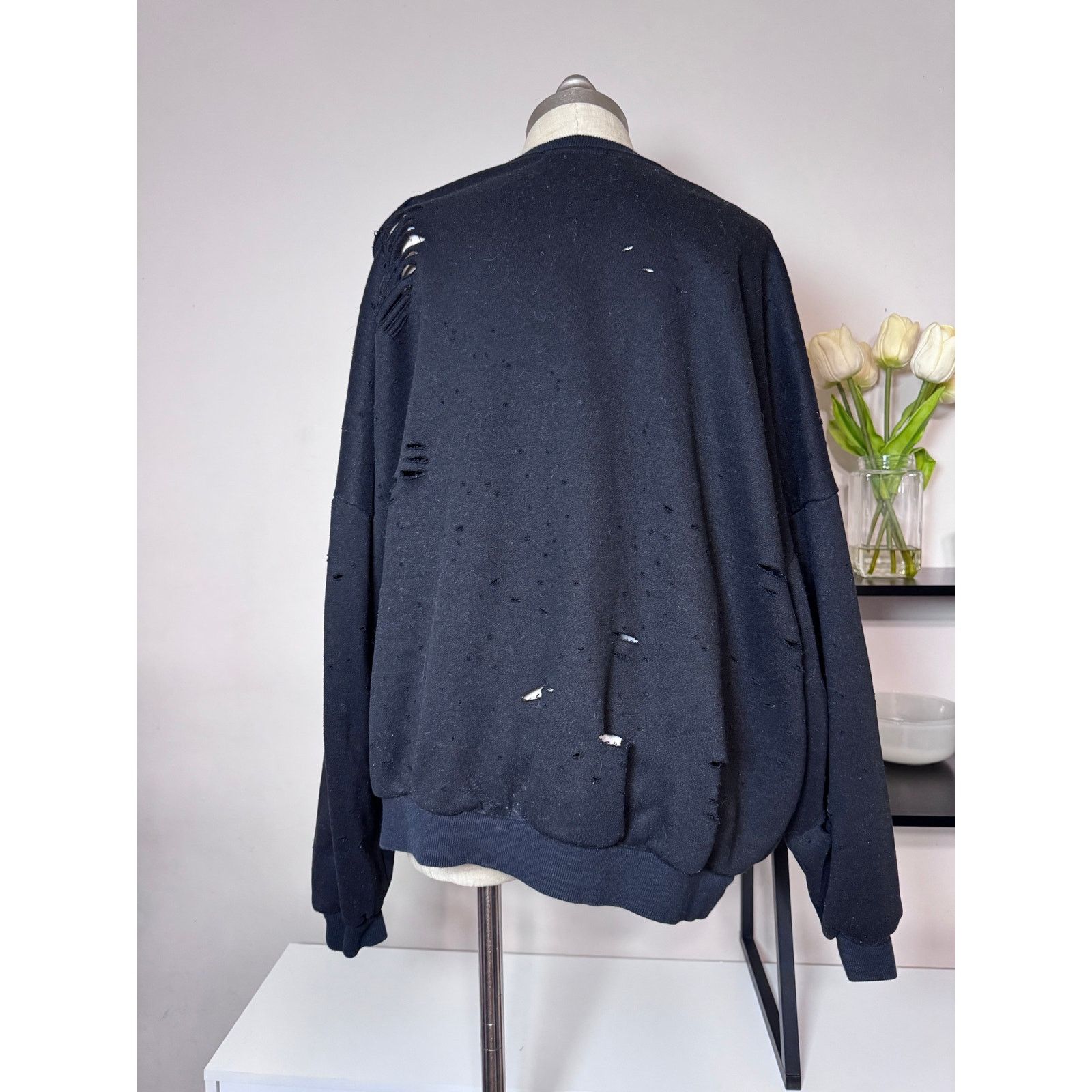 Other June 6th Distressed Black Oversized Pullover Sweatshirt Size M / US 6-8 / IT 42-44 - 2 Thumbnail