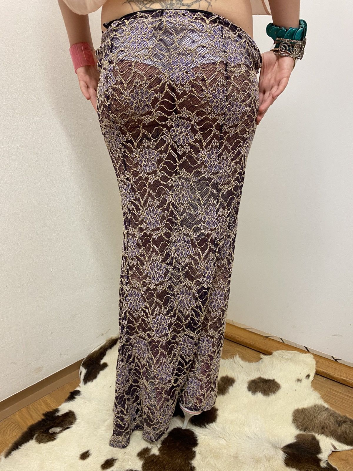 Vintage Transparent dark purple lilac floral maxi skirt Size 25" / US 0 / IT 36 - 3 Thumbnail
