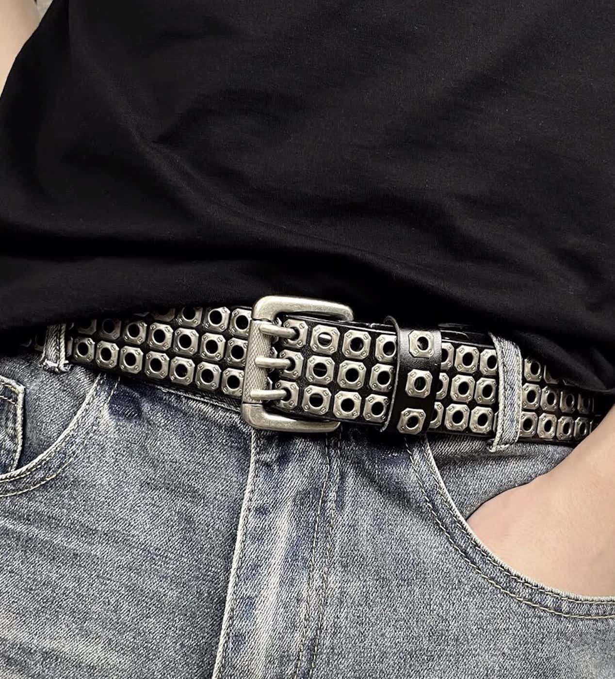 retro punk rock eyelet leather belt