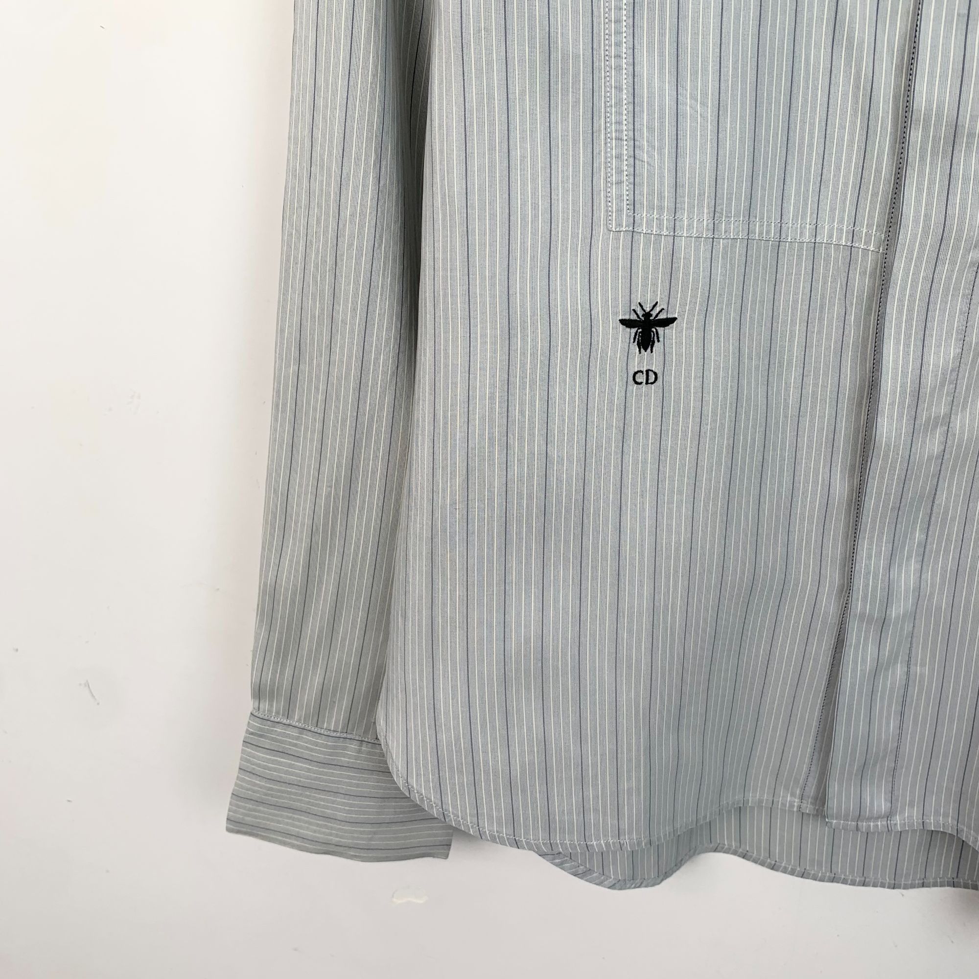 Dior Christian Dior Light Blue Striped Mulberry Silk Long Sleeve Size US S / EU 44-46 / 1 - 5 Thumbnail