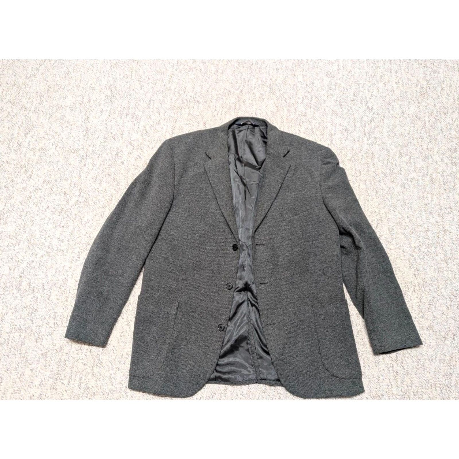 Lands' End VINTAGE Lands End Blazer Shirt Mens 42R Gray Knit Cashmere Cotton Wool USA Made 3-Button Notch Lapel Ribbed 90s Size US XL / EU 56 / 4 - 3 Thumbnail