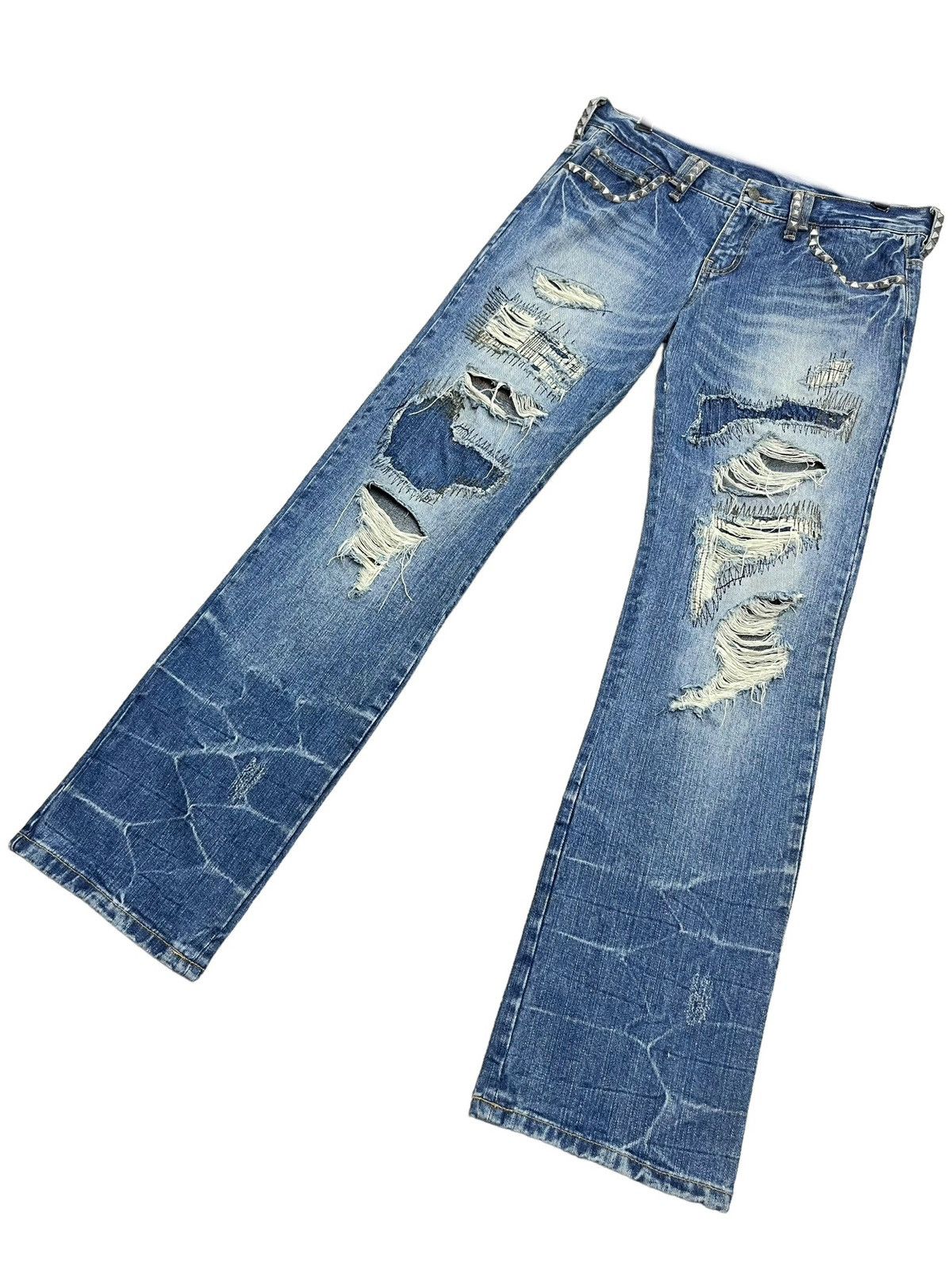 Designer 🔥FYE🔥Vtg MCD Studded Boro Patchwork Distressed Punk Denim Size US 31 - 9 Thumbnail
