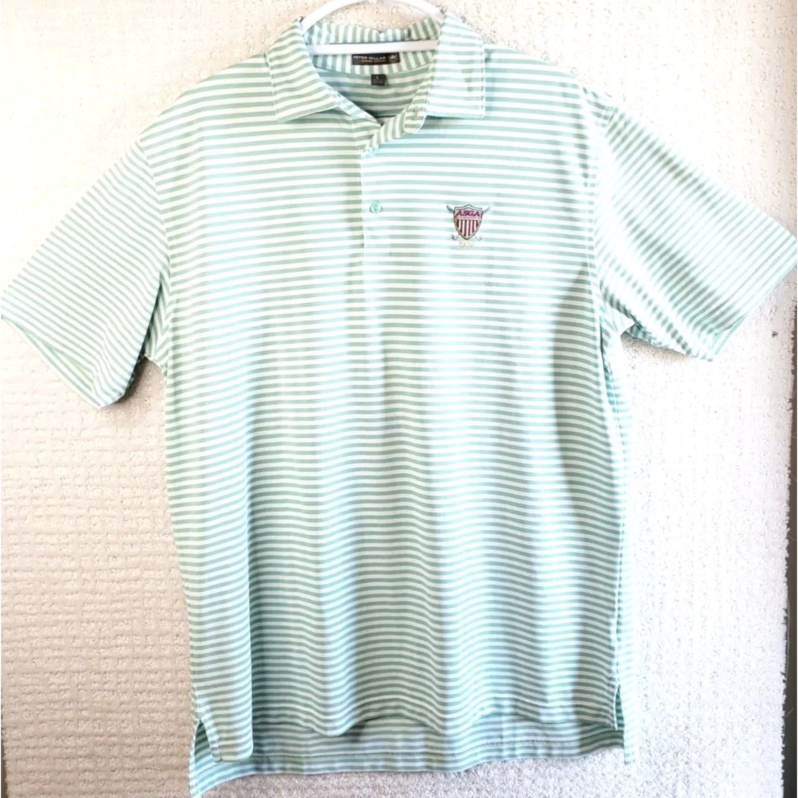 Peter Millar Peter Millar Summer Comfort Polo Shirt Striped Short Sleeve Button Front Mens L Green White Size US L / EU 52-54 / 3 - 2 Thumbnail