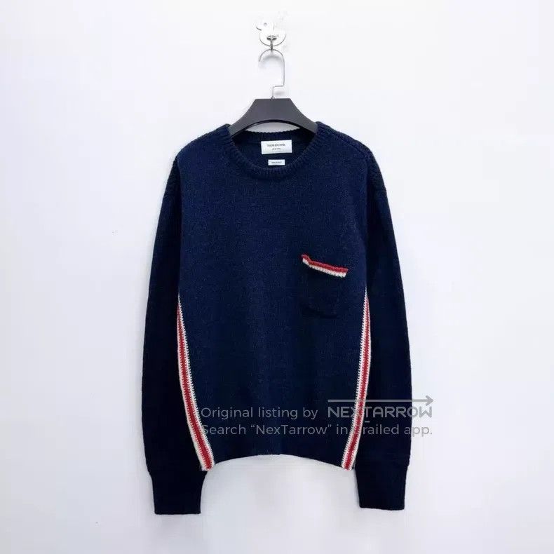 Thom Browne Thom Browne Navy Blue Ribbed Trim Striped Knit Sweater Size US XL / EU 56 / 4 - 1 Thumbnail