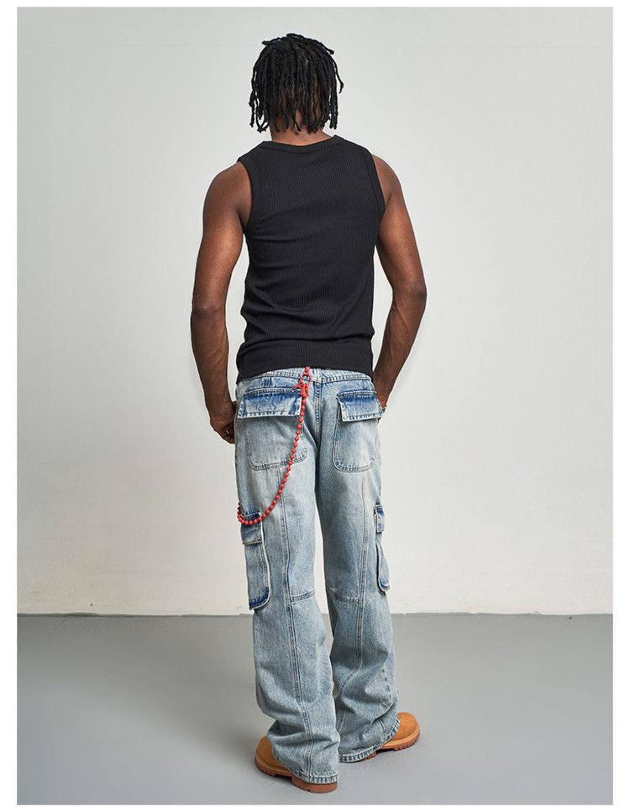 Japanese Brand Blue Washed Cargo Flared Denim Jeans Size US 32 / EU 48 - 5 Thumbnail