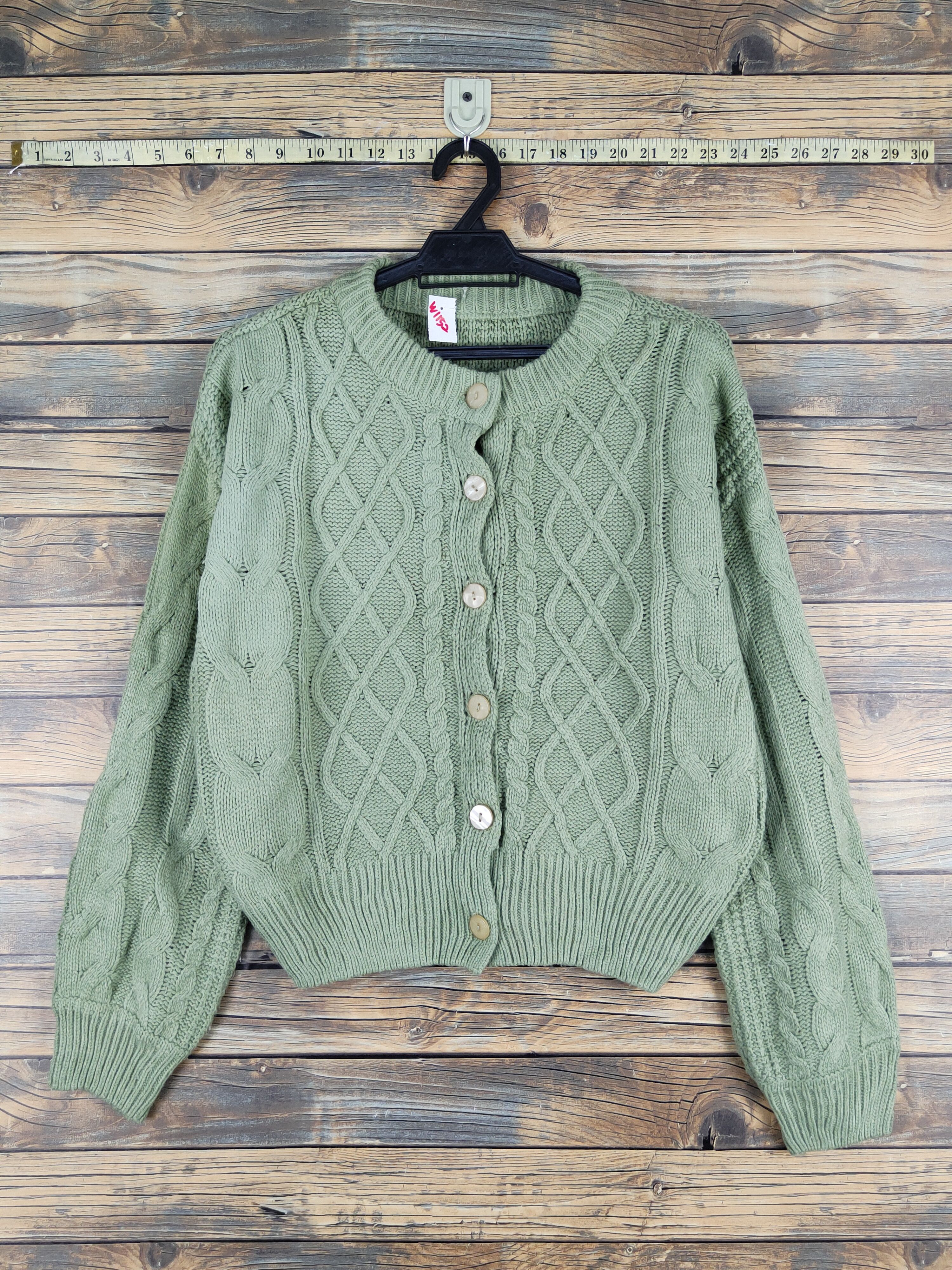 Aran Isles Knitwear × Japanese Brand × Vintage Ray Cassin Green cable Knitwear Cardigan #W1152 Size M / US 6-8 / IT 42-44 - 1 Thumbnail