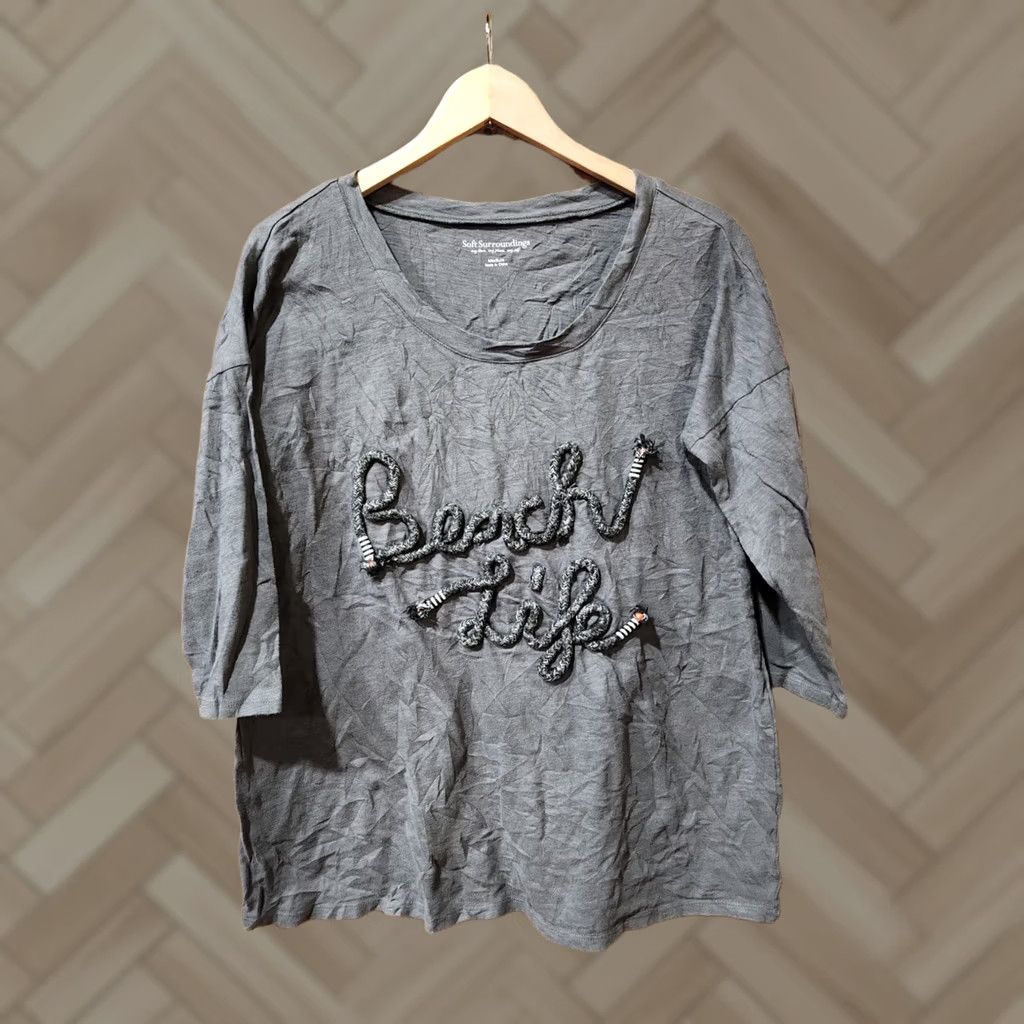 Soft Surroundings Soft Surroundings Womens Gray Top Beach Life 3/4 Sleeve Pullover Shirt Tunic 29" M Gray Womens Size M / US 6-8 / IT 42-44 - 1 Thumbnail