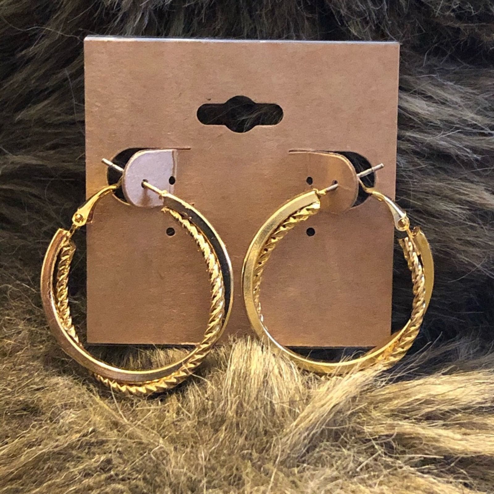Jewelry Gold plated double loop omega back hoop earrings Size ONE SIZE - 1 Thumbnail