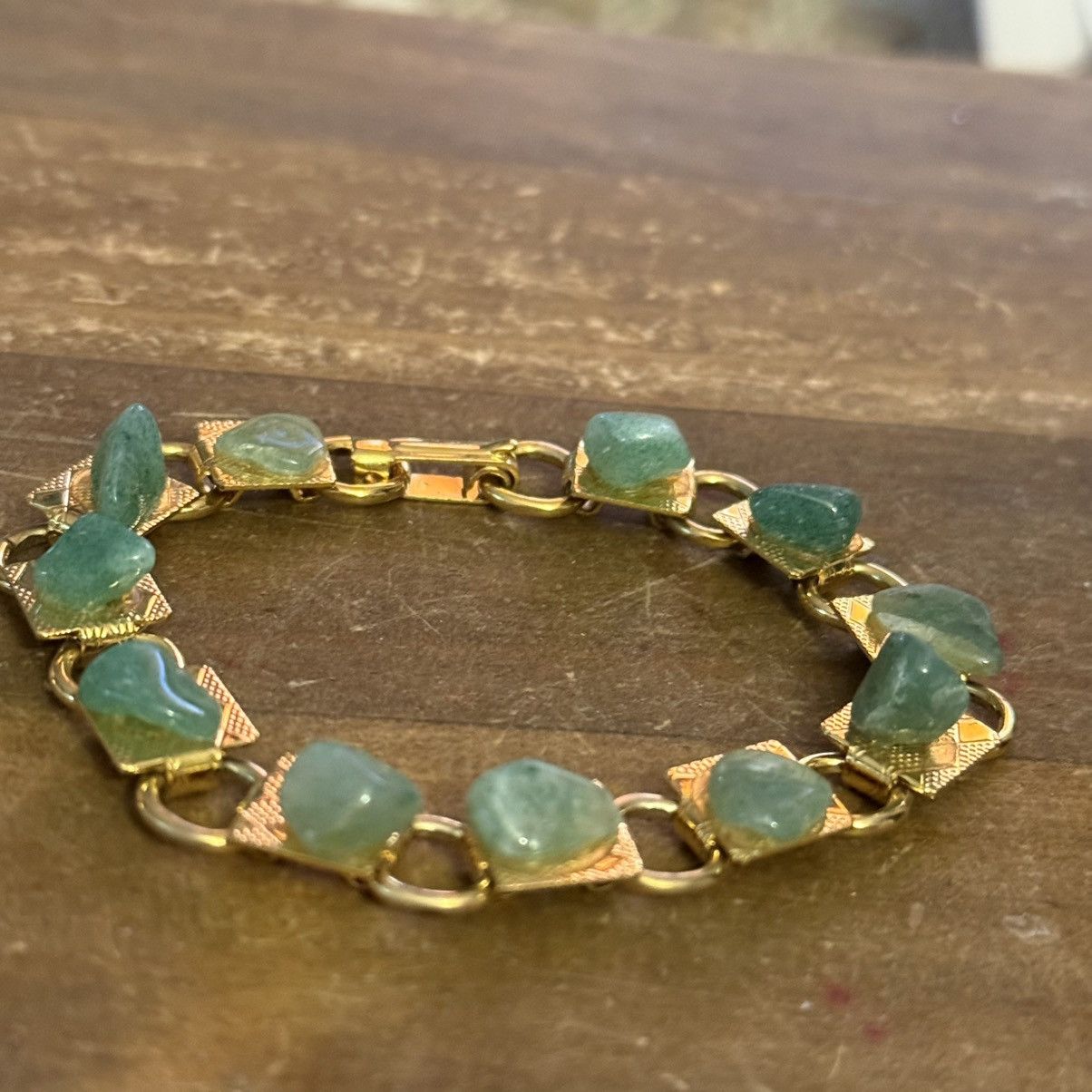 Vintage Vintage gold tone Adventurine stone square link bracelet Size ONE SIZE - 4 Thumbnail