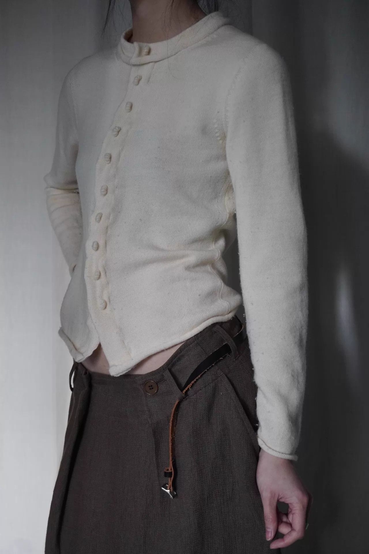 Yohji Yamamoto YOHJI YAMAMOTO 1998 Wool Knit Velvet Bamboo Buttons White Size S / US 4 / IT 40 - 7 Thumbnail