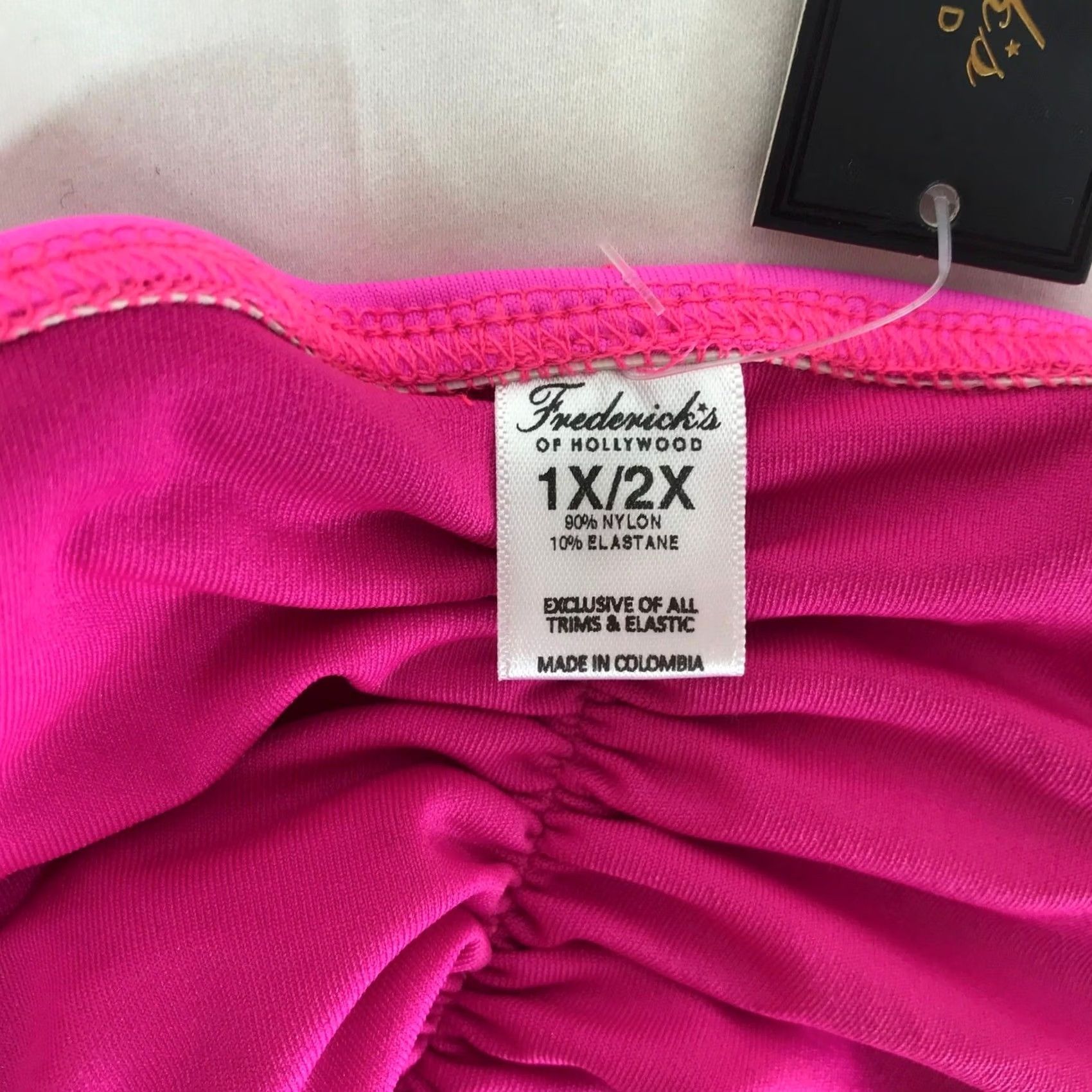 Vintage VINTAGE? No — (Original is not vintage) Frederick's of Hollywood Hot Pink Side Tie Ruched Bikini Bottom 1X/2X NWT Size 40" / US 18 - 7 Thumbnail