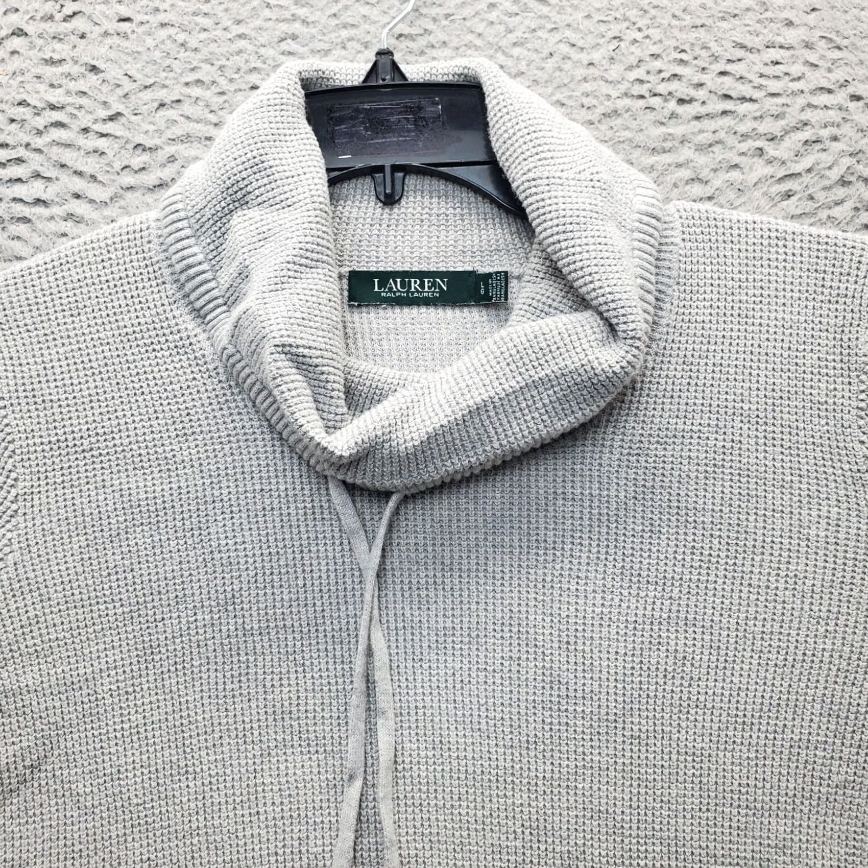 Ralph Lauren Lauren Ralph Sweater Womens L Gray Waffle Knit Cowl Neck Drawstring Size L / US 10 / IT 46 - 8 Thumbnail