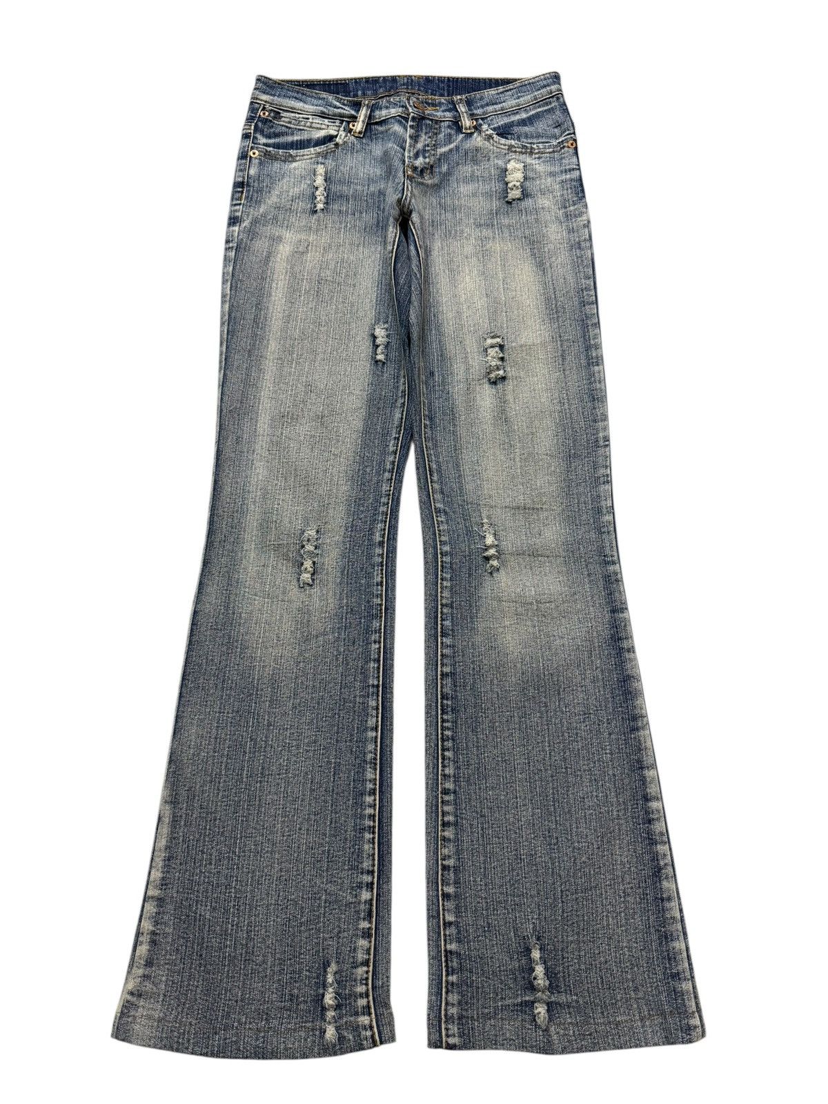 True Religion Vintage Y2K Japanese Brand Faded Wash Ripped Wide Leg Flare Size 28" / US 6 / IT 42 - 1 Thumbnail
