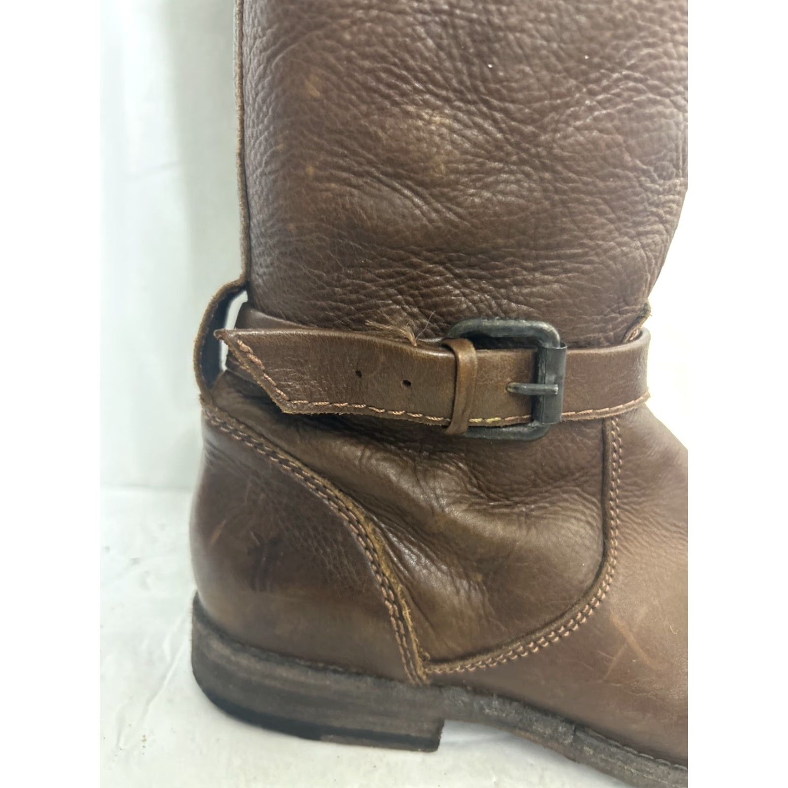 Frye Frye Phillip Riding Boots Brown Leather Womens Size 7 Ankle Zip Flaw Strap Size US 7 / IT 37 - 4 Thumbnail
